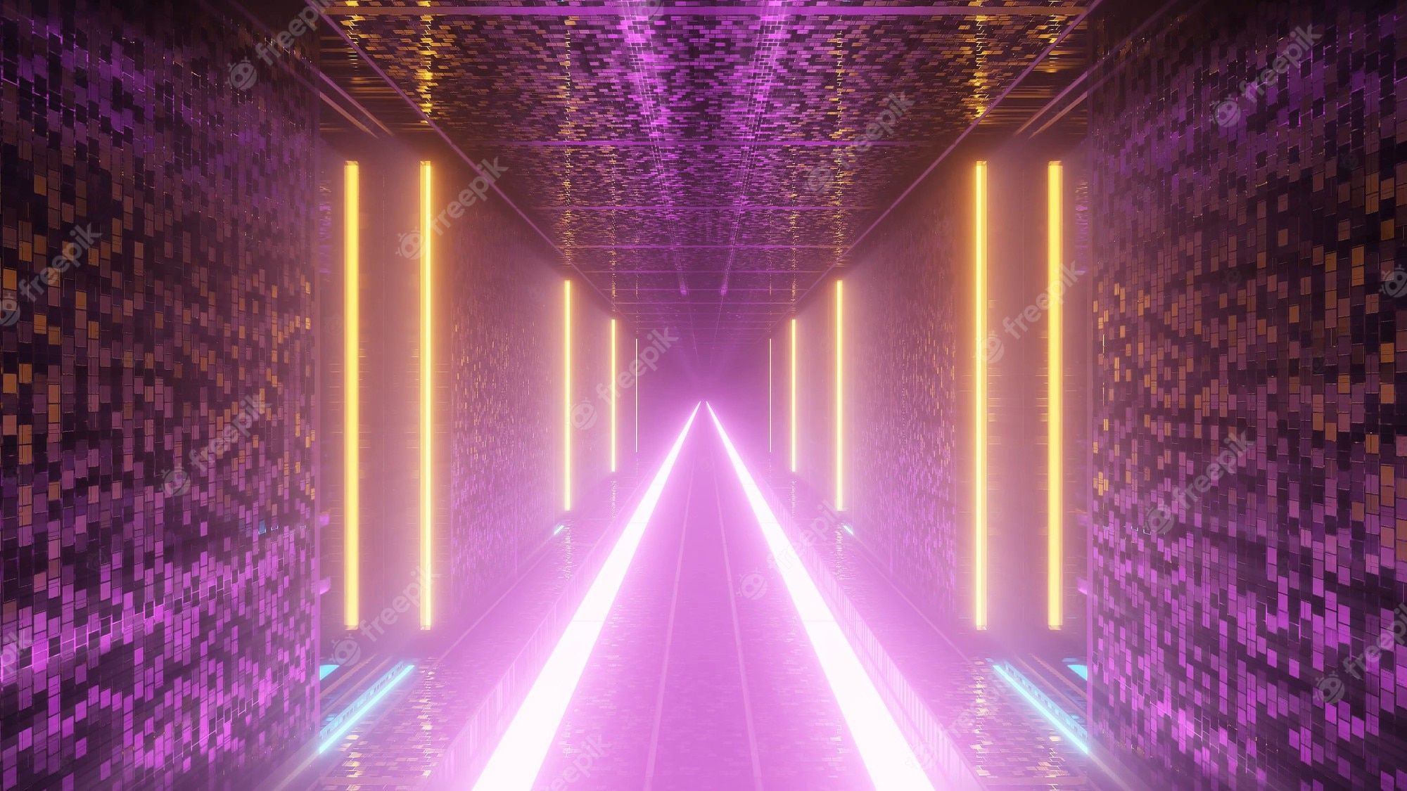 Tunnel, Neonröhren, Pink-Lila, Futuristisch, Fluchtpunkt, Full HD, Laptop-Hintergrundbild