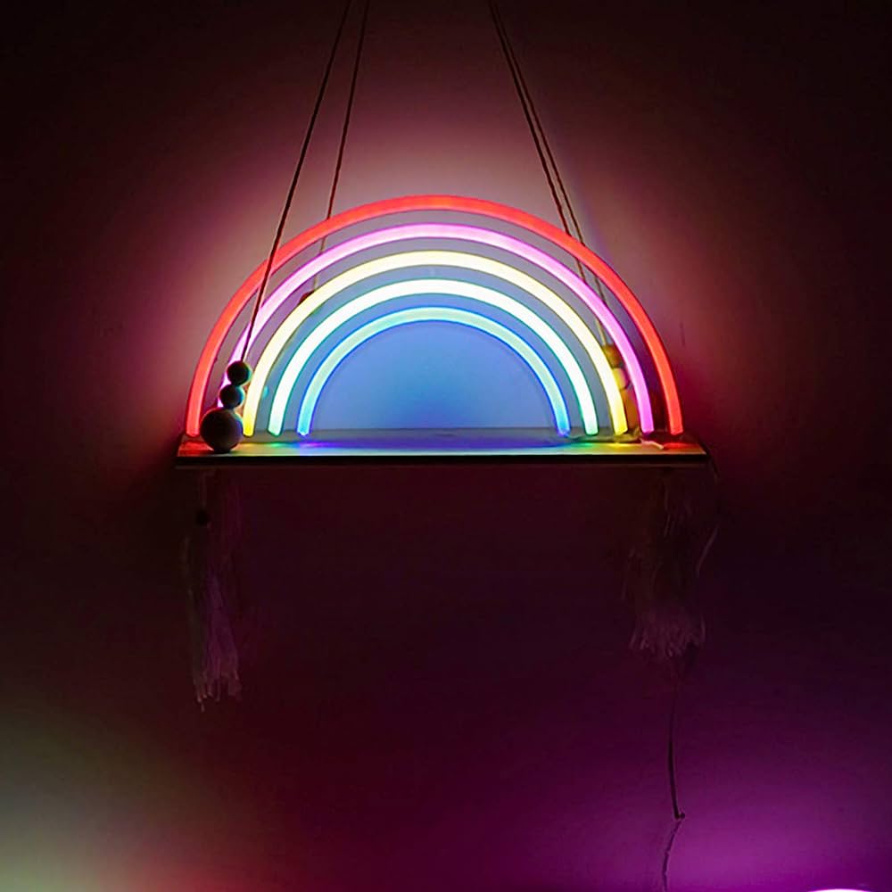 Neon-Regenbogen, Regenbogen, Pinkes Licht, Wand, Bunt, Hintergrundbild für iPad und Tablet