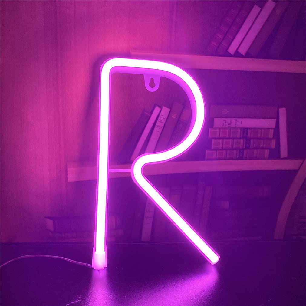 Neonbuchstabe R, Buchstabe, Pink, Neonlicht, Regal, Hintergrundbild für iPad und Tablet
