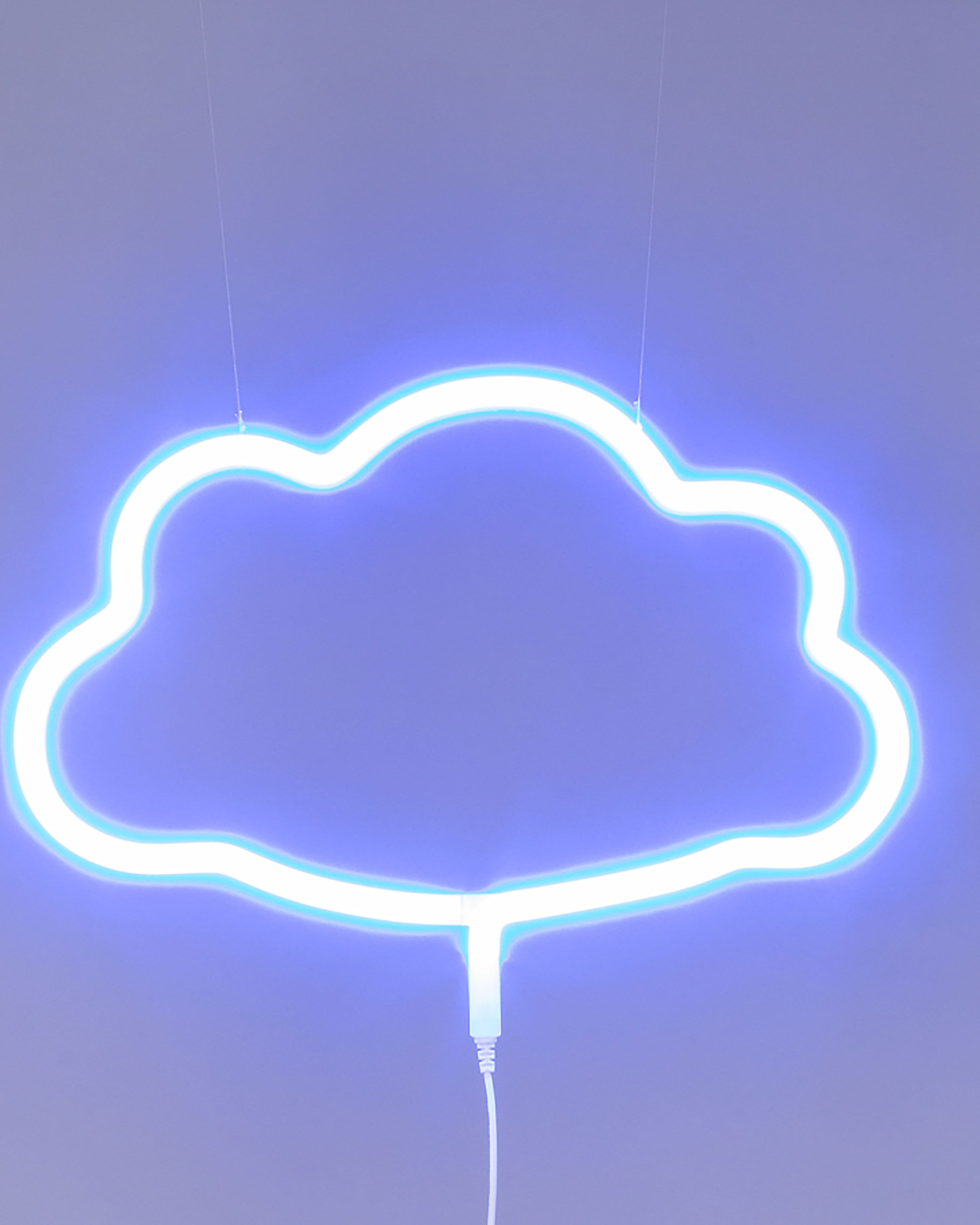 Neonwolke, Wolke, Blaues Neon, Lila Hintergrund, Minimalistisch, QHD+ Wallpaper