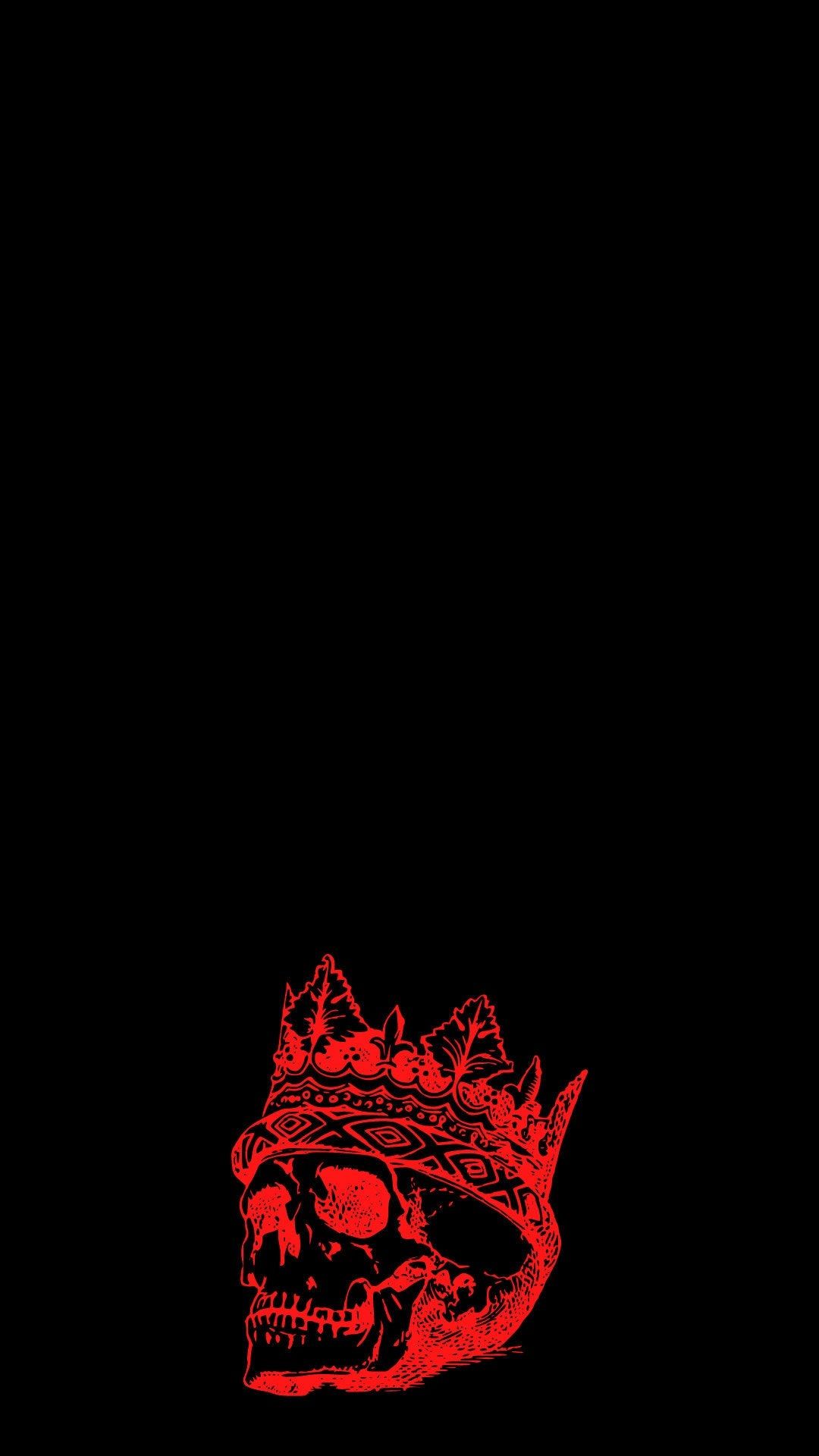 Totenkopf, Krone, Rot, Schwarzer Hintergrund, Minimalistisch, Sperrbildschirm fürs iPhone