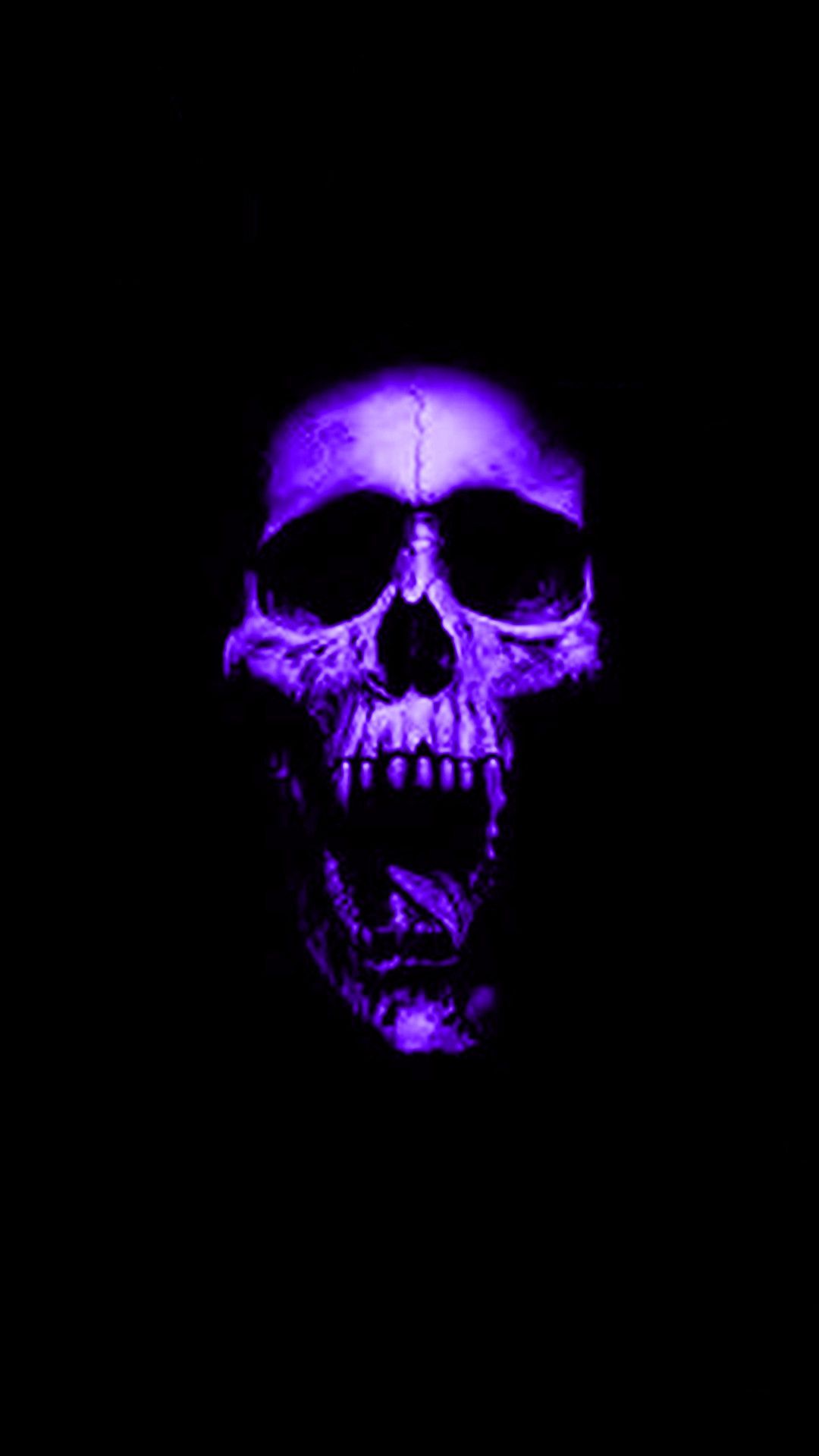 Totenkopf, Lila, Neon, Schwarzer Hintergrund, Full HD, Sperrbildschirm fürs iPhone
