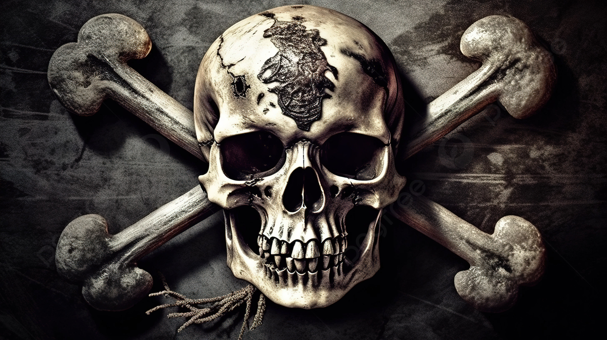 Totenkopf, Gekreuzte Knochen, Piratensymbol, Grunge, Sepia, Hintergrund