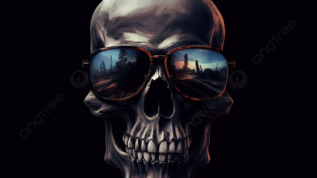 Totenkopf, Sonnenbrille, Spiegelung, Stadt, Digitale Kunst, Hintergrundbild