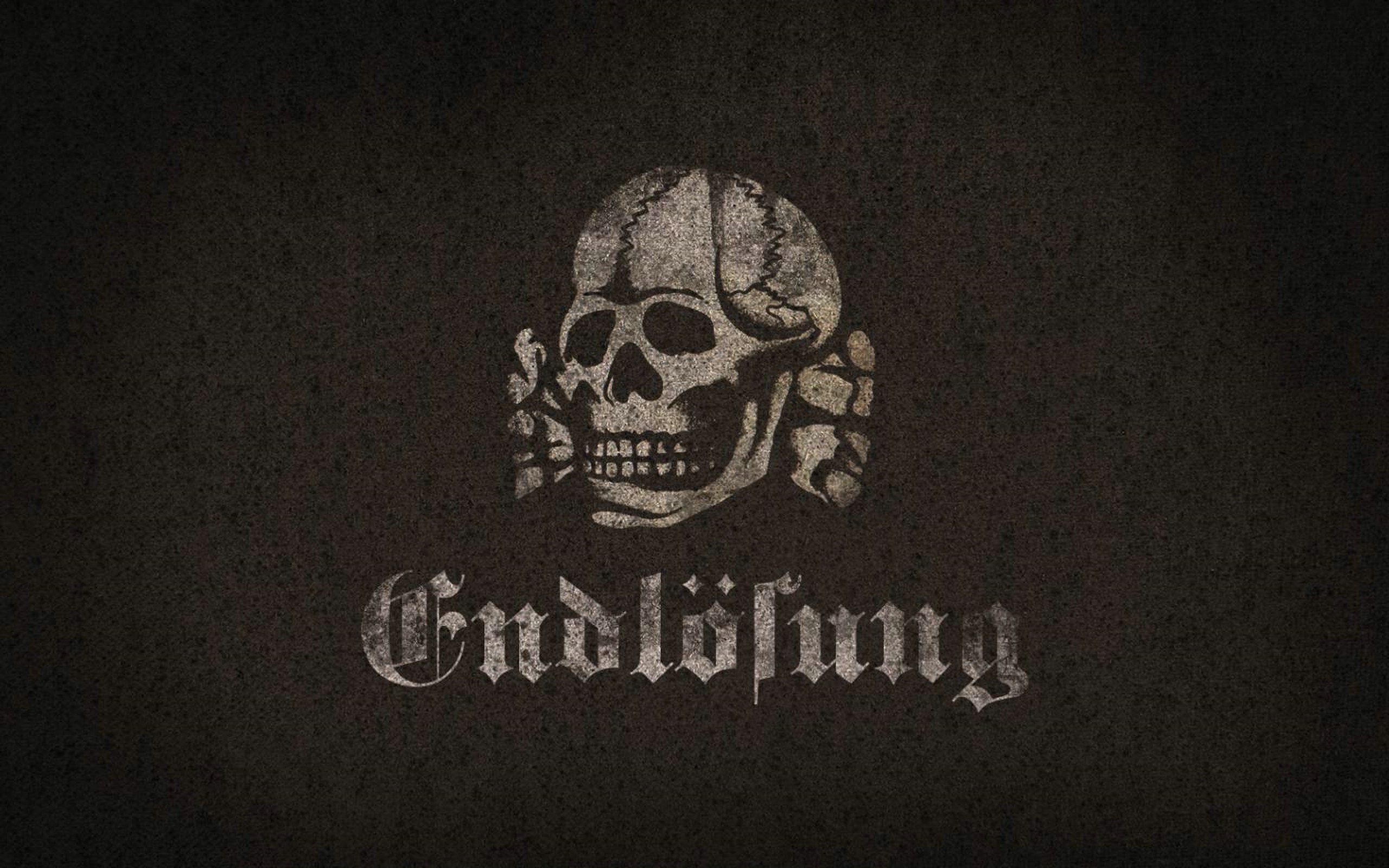 SS-Totenkopf, NS-Symbolik, Frakturschrift, Grunge, Braun, 2K, Breitbild-Hintergrundbild
