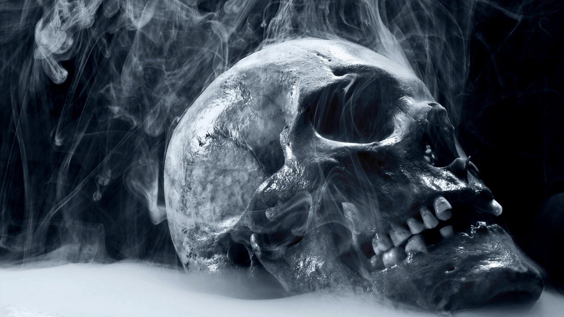 Totenkopf, Rauch, Blau, Dunkel, Nahaufnahme, Full HD 1080p, Desktop-Hintergrundbild