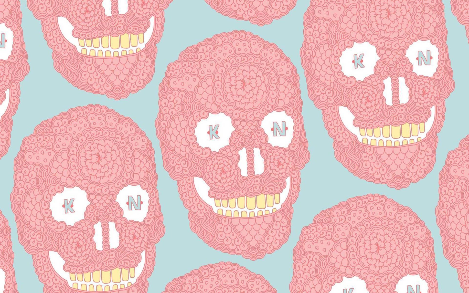 Zuckerschädel, Muster, Rosa, Türkis, Día de los Muertos, Full HD, Windows-Hintergrundbild