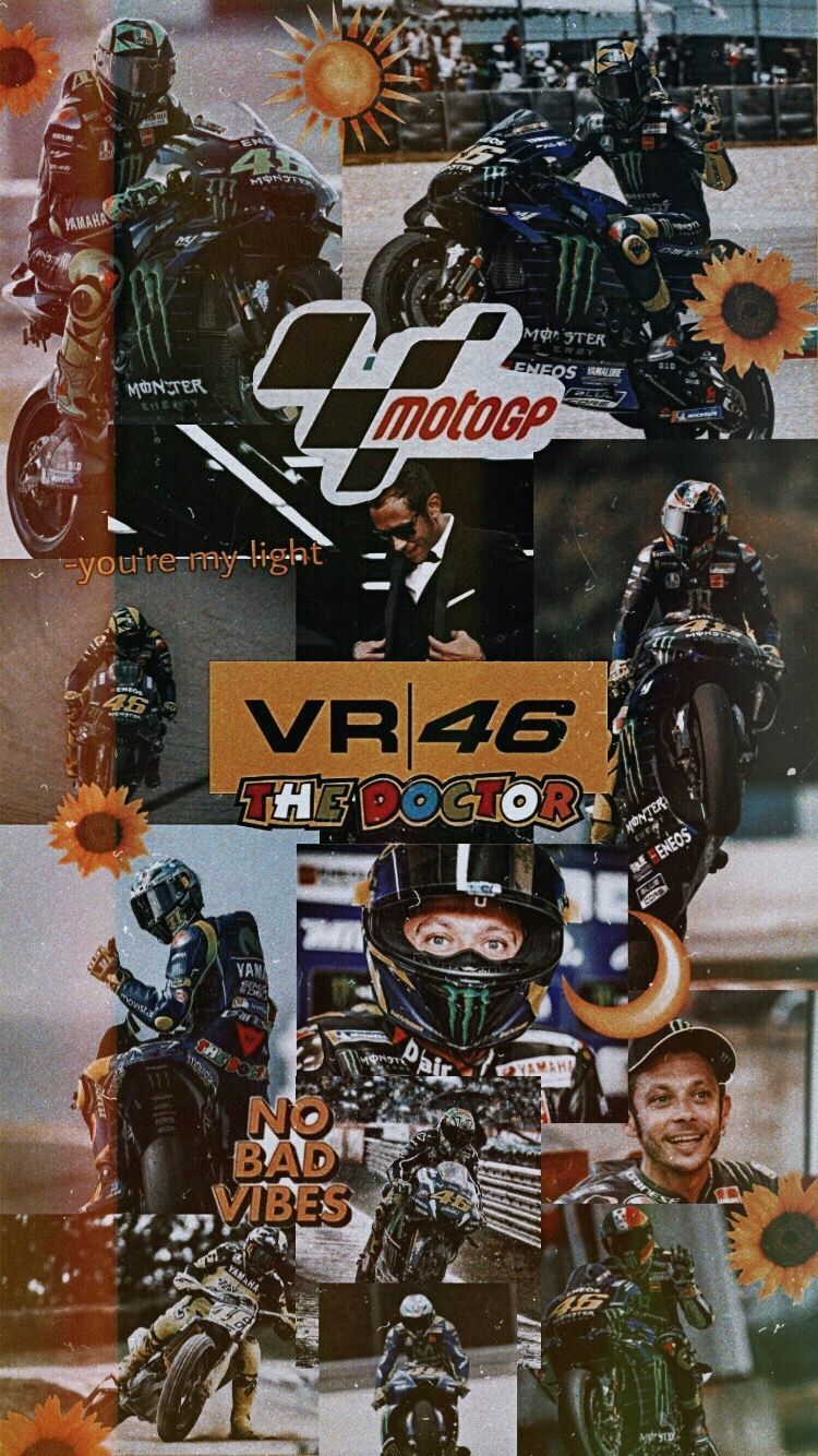 Valentino Rossi, VR46, MotoGP, Collage, Sonnenblumen, Ästhetik, 750x1334, Handy-Hintergrund