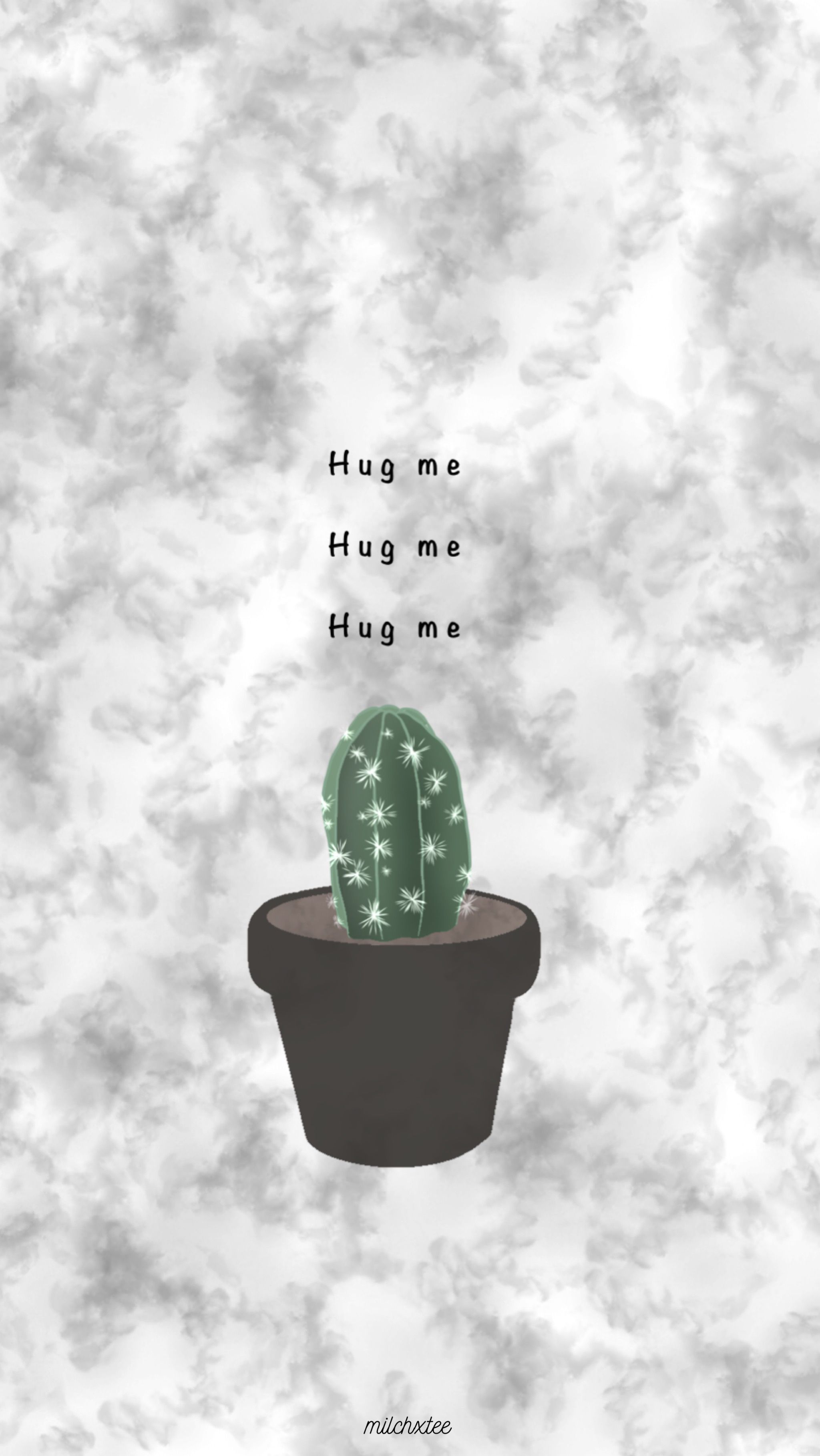 Kaktus, Hug me, Marmor, Schwarzer Topf, Minimalistisch, QHD+, Hintergrundbild fürs Handy