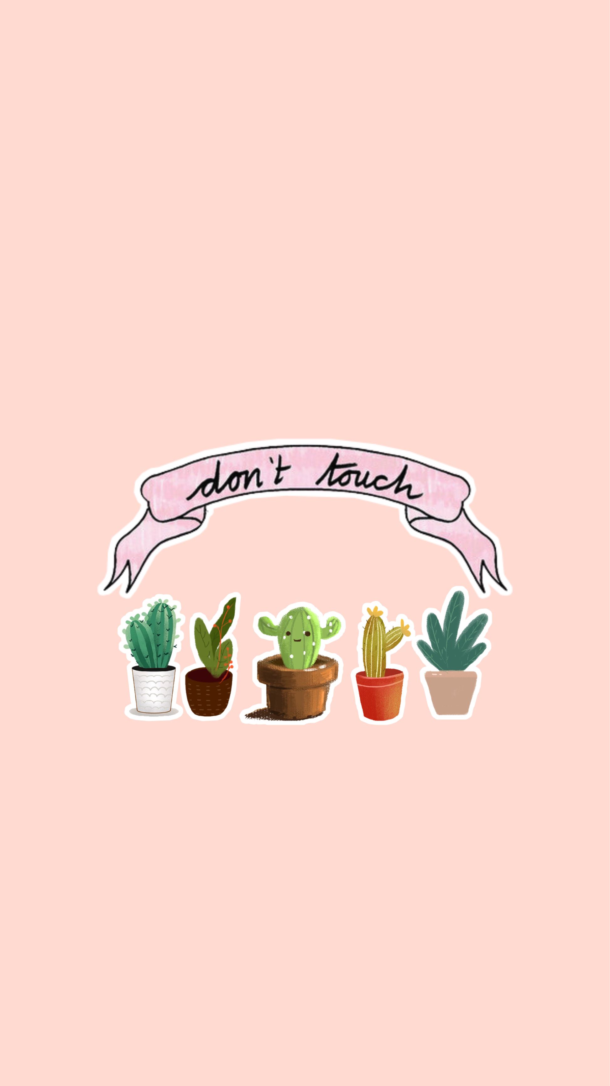 Topfkakteen, Don't touch, Pfirsichfarben, Illustration, Minimalistisch, Sperrbildschirm fürs iPhone