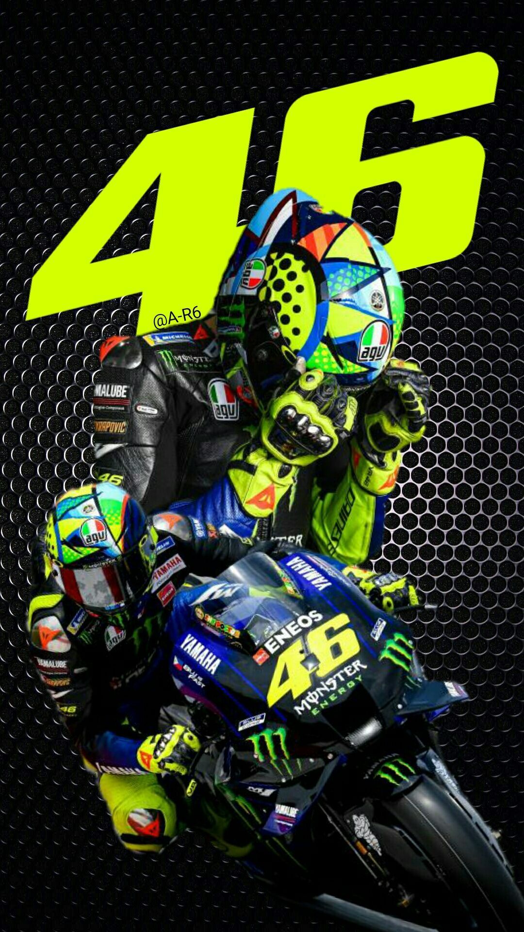 Valentino Rossi, Startnummer 46, Yamaha, Neongelb, Schwarzer Hintergrund, Sperrbildschirm fürs iPhone