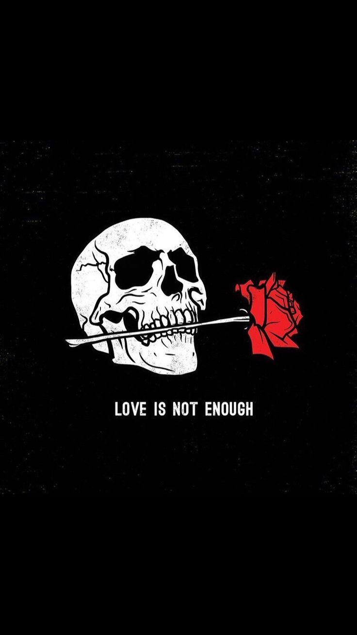 Totenkopf, Rose, Love Is Not Enough, Schwarzer Hintergrund, Zitat, Sperrbildschirm fürs iPhone