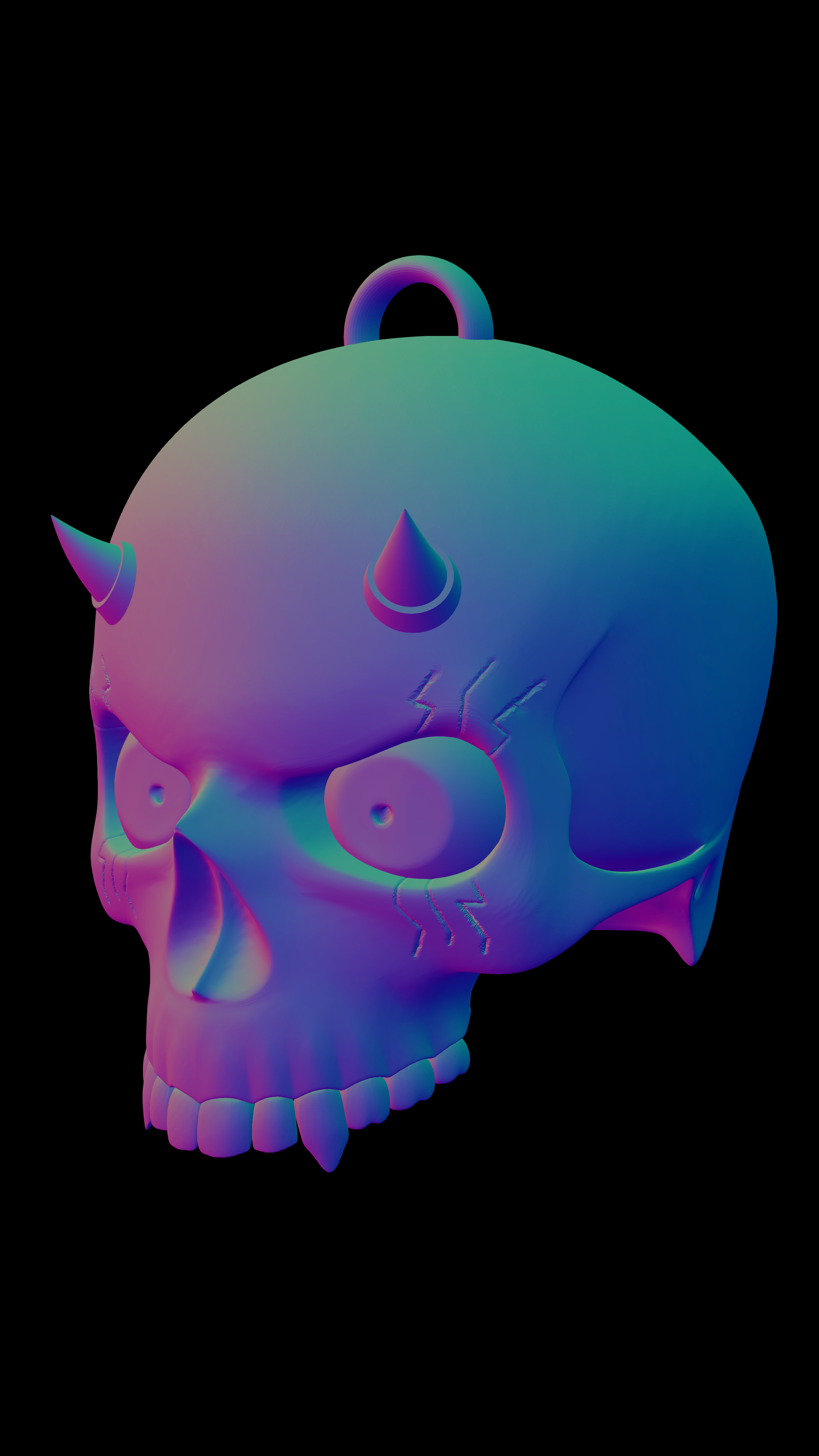 Totenkopf, Hörner, Dämon, 3D-Render, Farbverlauf, QHD+, Handy-Hintergrund im Hochformat