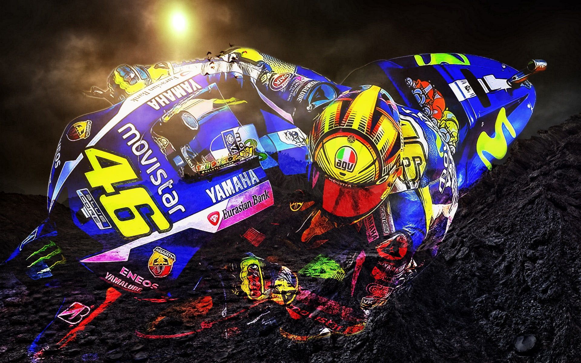 Valentino Rossi, Movistar Yamaha, Digitale Kunst, Startnummer 46, Bunt, Full HD, Laptop-Hintergrundbild