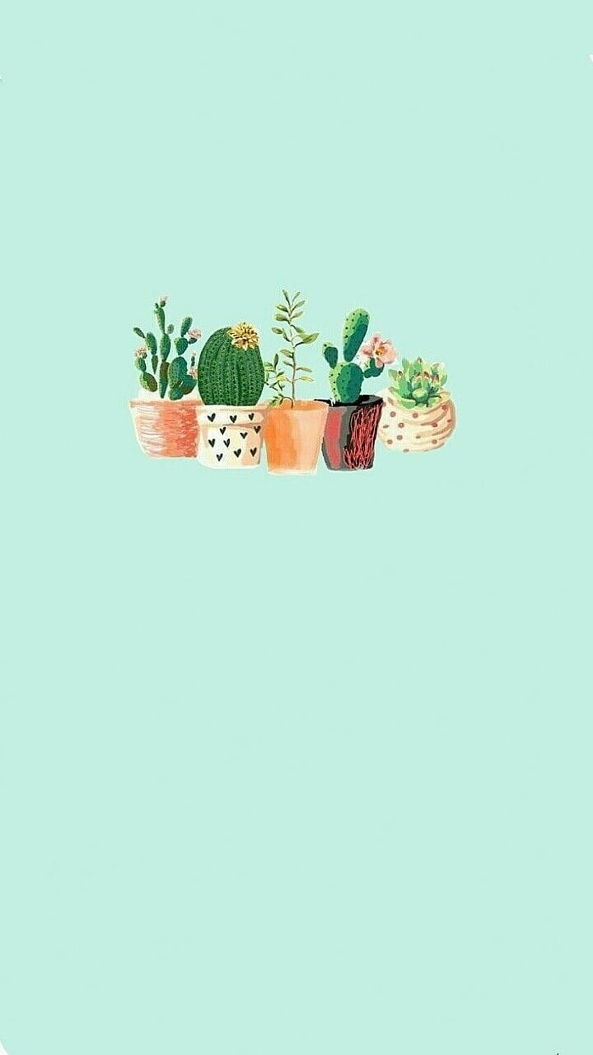 Topfkakteen, Sukkulenten, Mintgrün, Minimalistisch, Illustration, Hintergrundbild fürs Handy