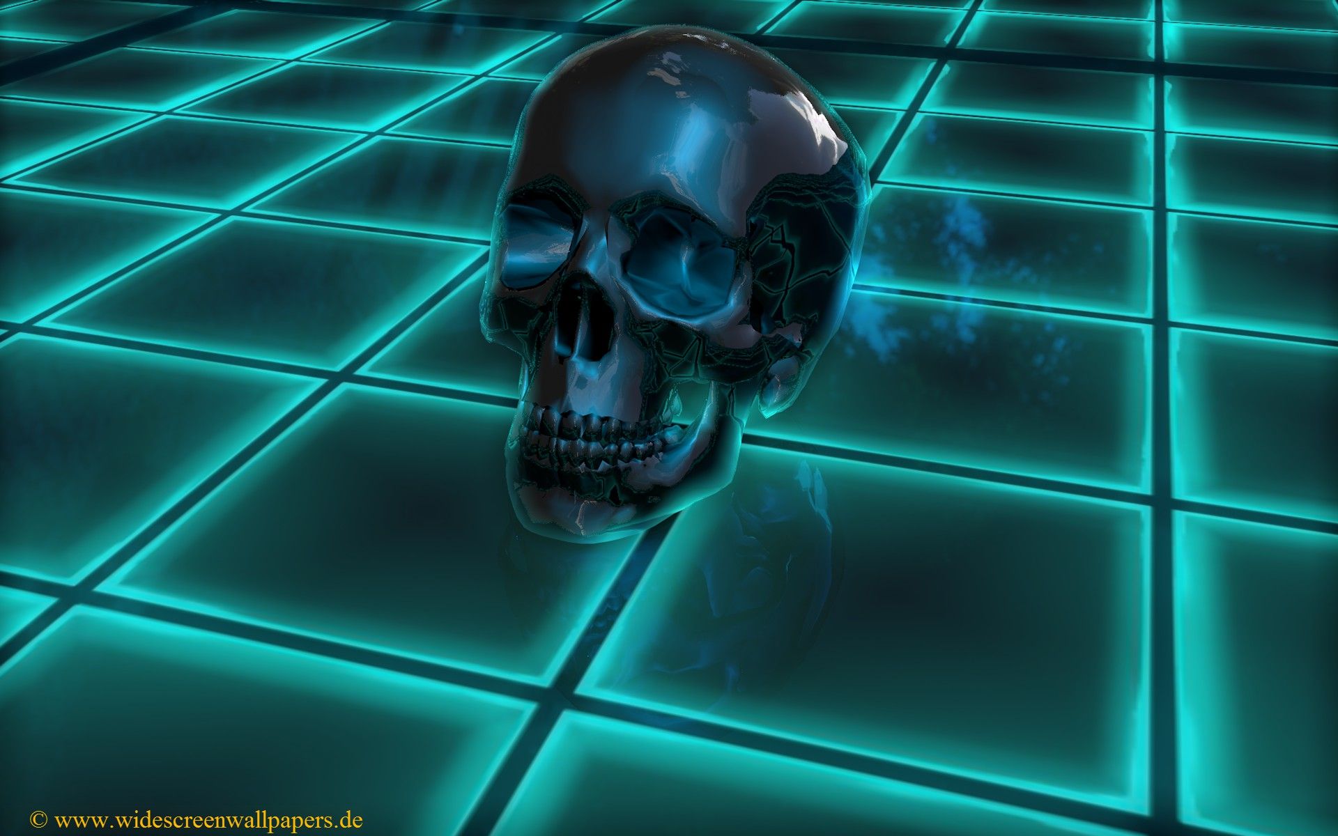 Totenkopf, Neon-Gitter, Türkis, 3D-Render, Rauch, 16:10, Full-HD-Hintergrundbild für den Desktop