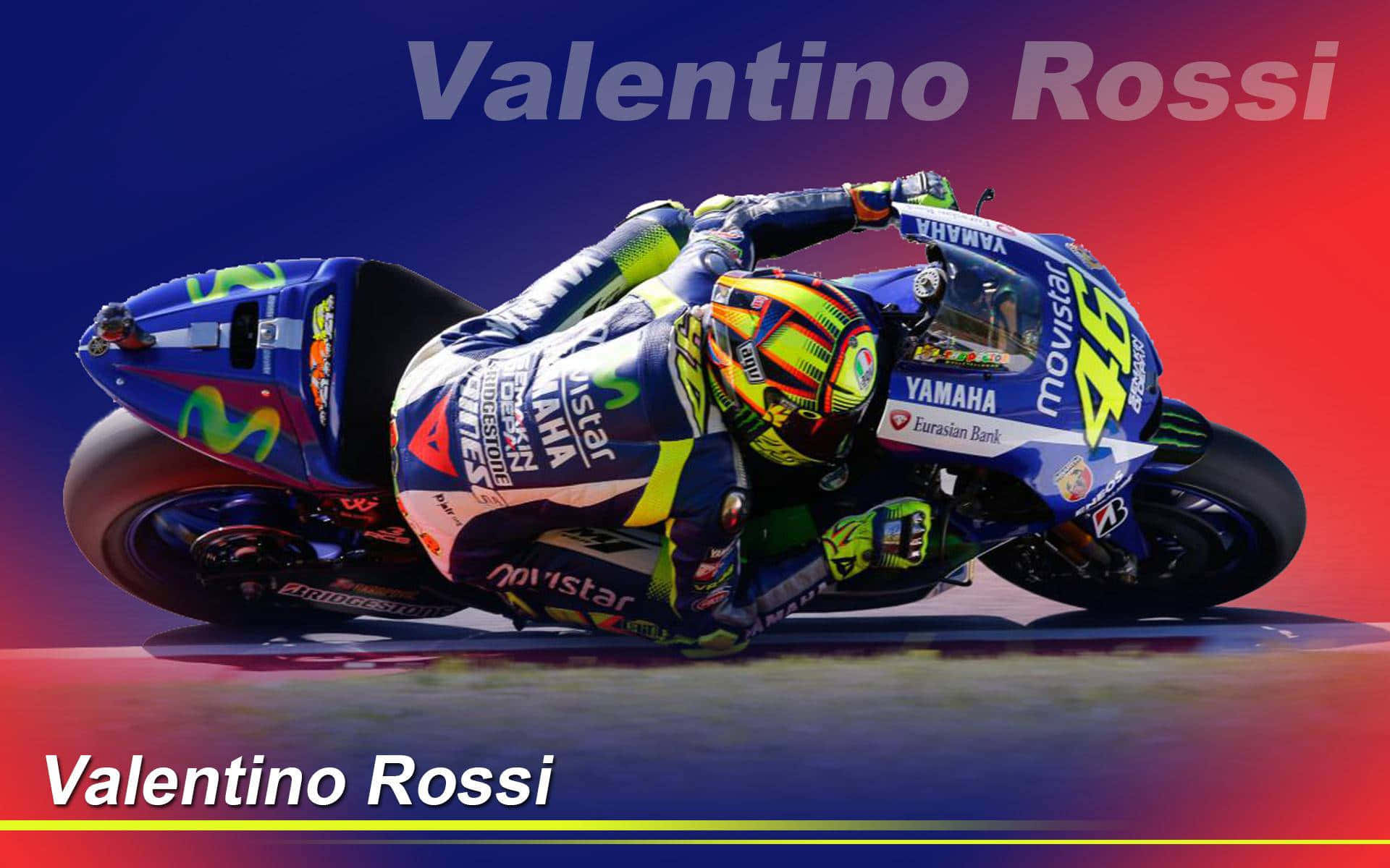 Valentino Rossi, Movistar Yamaha, Schriftzug, Digitale Kunst, Roter Hintergrund, Full HD Wallpaper