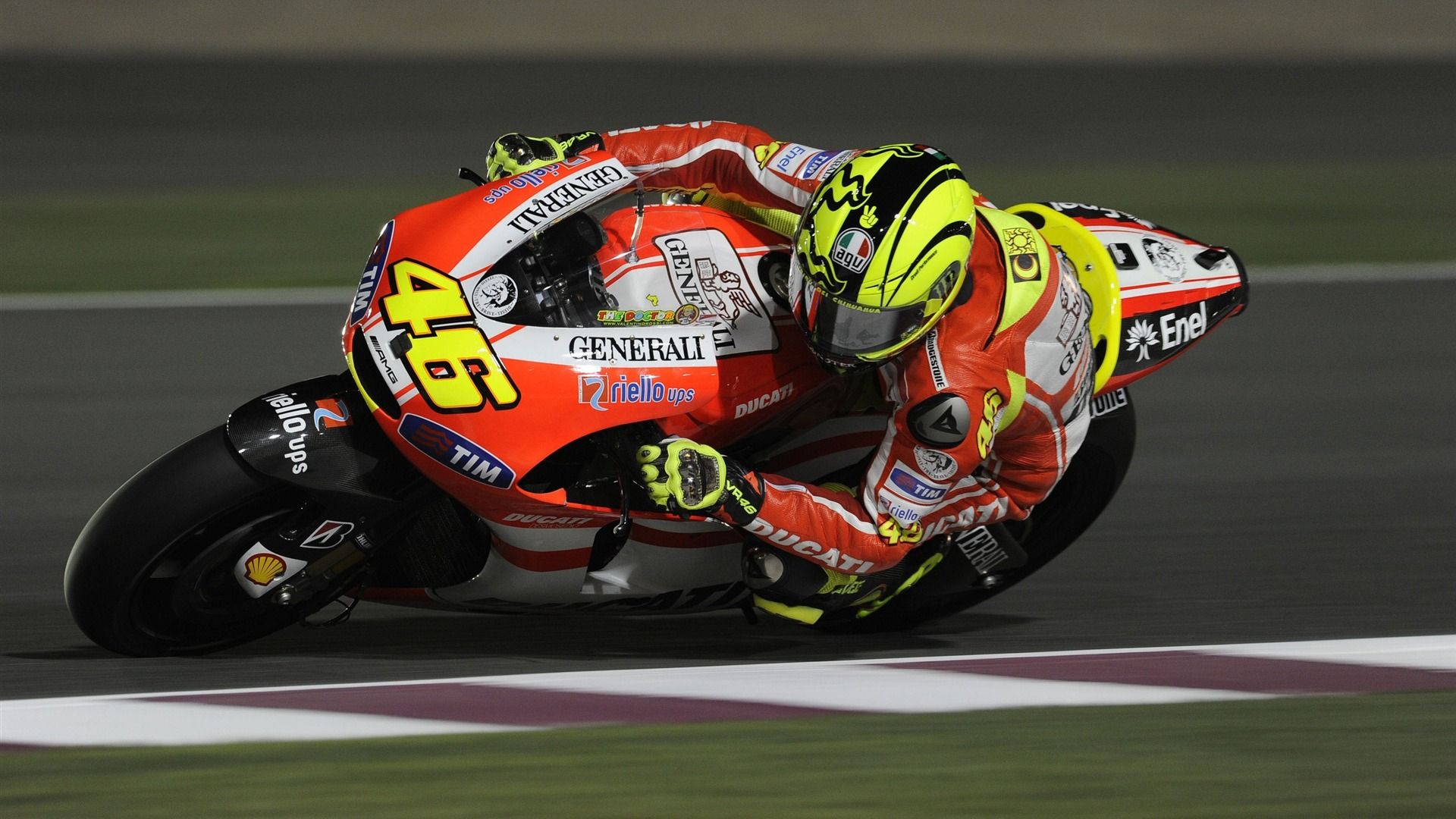 Valentino Rossi, Ducati, Ducati Desmosedici, Startnummer 46, Schräglage, MotoGP, Full-HD-Hintergrund