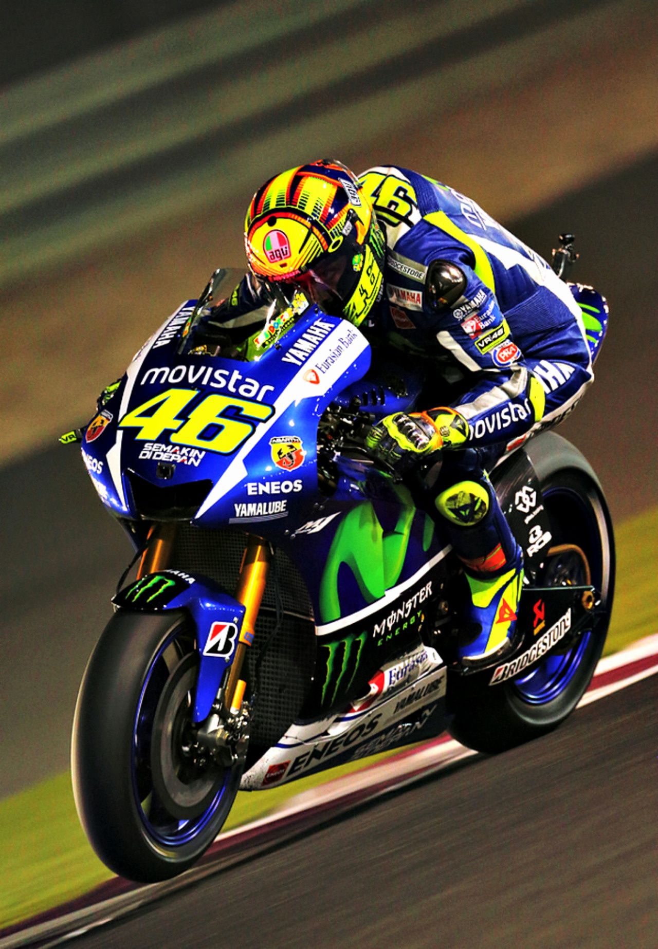 Valentino Rossi, Movistar Yamaha, Nachtrennen, Rennstrecke, Motorradrennen, Hintergrundbild fürs Tablet