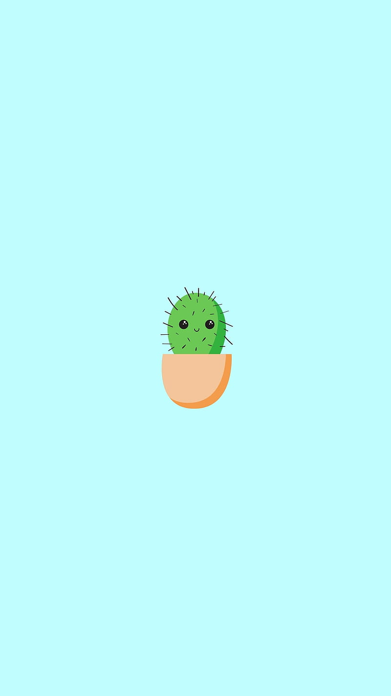 Kaktus, Niedlich, Türkis, Minimalistisch, Kawaii, HD, Hintergrundbild fürs Handy