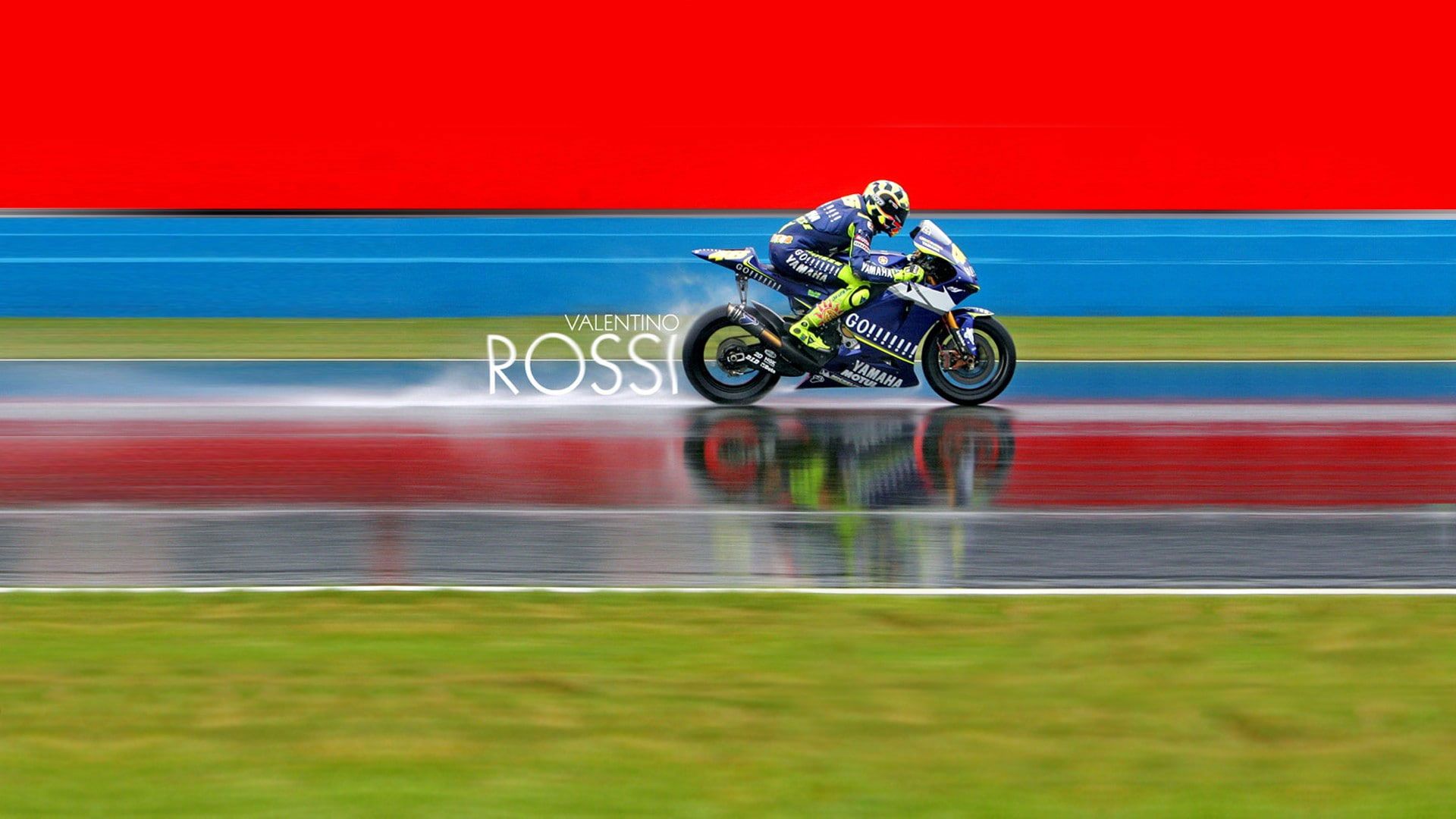 Valentino Rossi, Yamaha, Bewegungsunschärfe, Geschwindigkeit, Schriftzug, Rot-Blau, 1080p Wallpaper