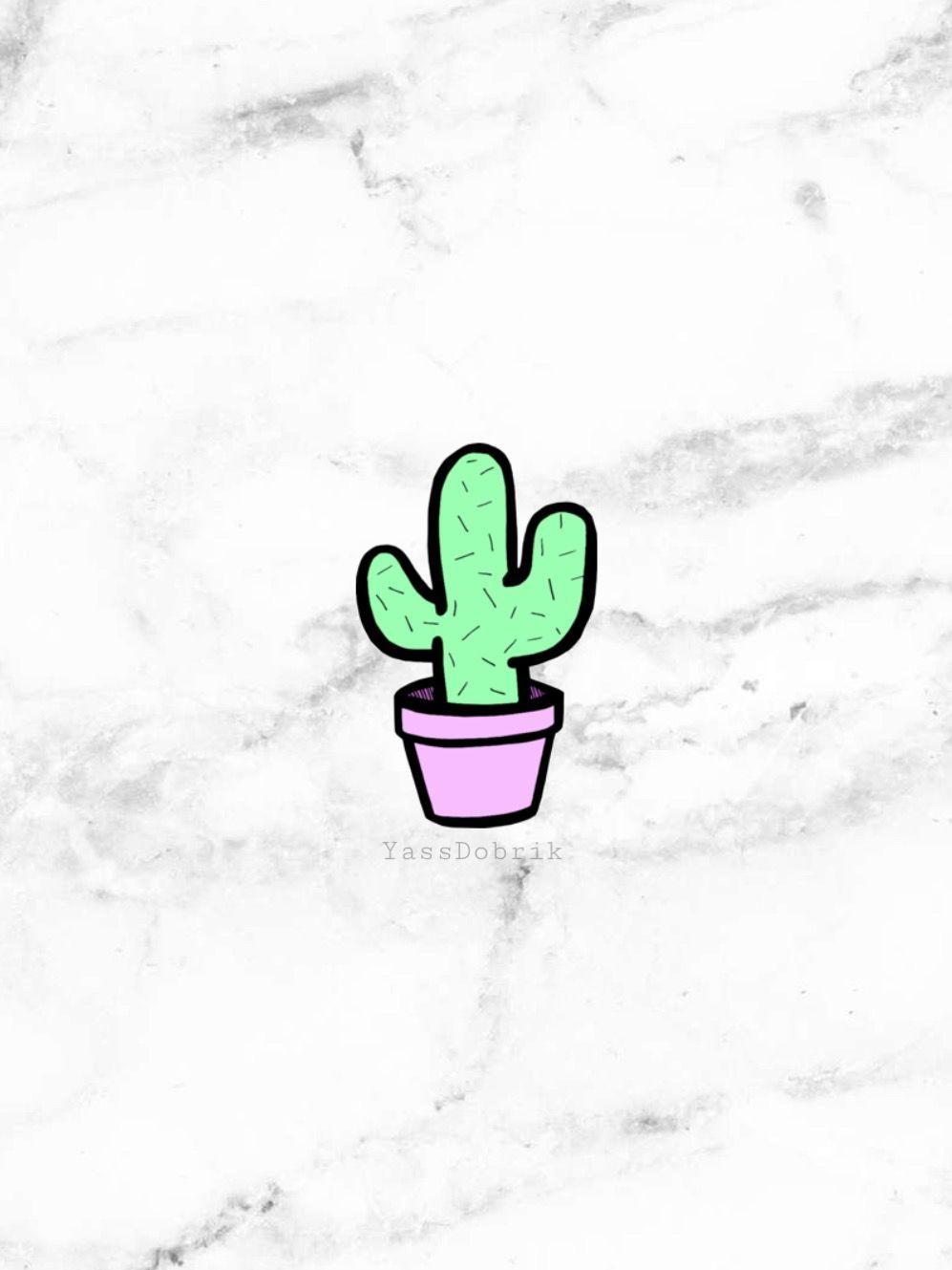 Kaktus, Rosa Topf, Marmor, Illustration, Minimalistisch, HD, iPad-Hintergrundbild