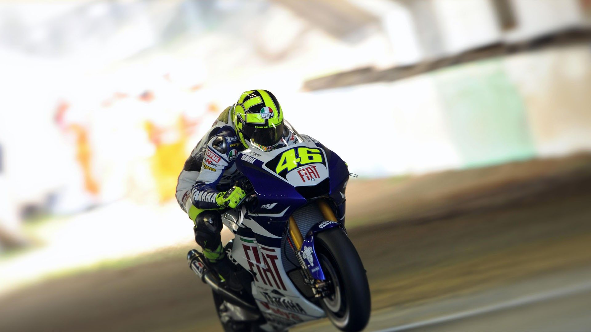 Valentino Rossi, Fiat Yamaha, Bewegungsunschärfe, Geschwindigkeit, Rennstrecke, Full-HD-Hintergrund