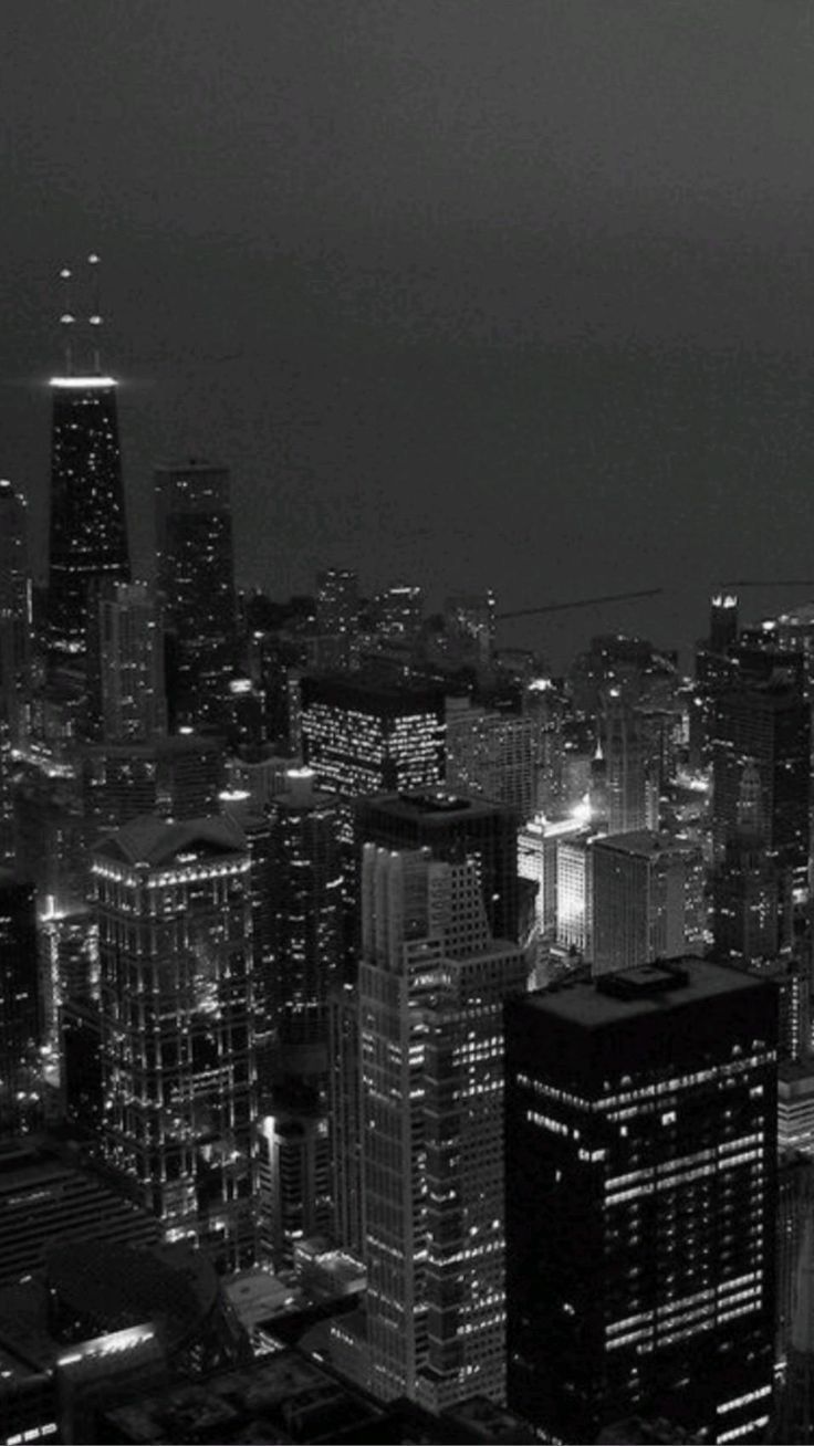 Hochhäuser, Nachtstadt, Schwarz-Weiß, Skyline, Vogelperspektive, HD, Handy-Hintergrundbild