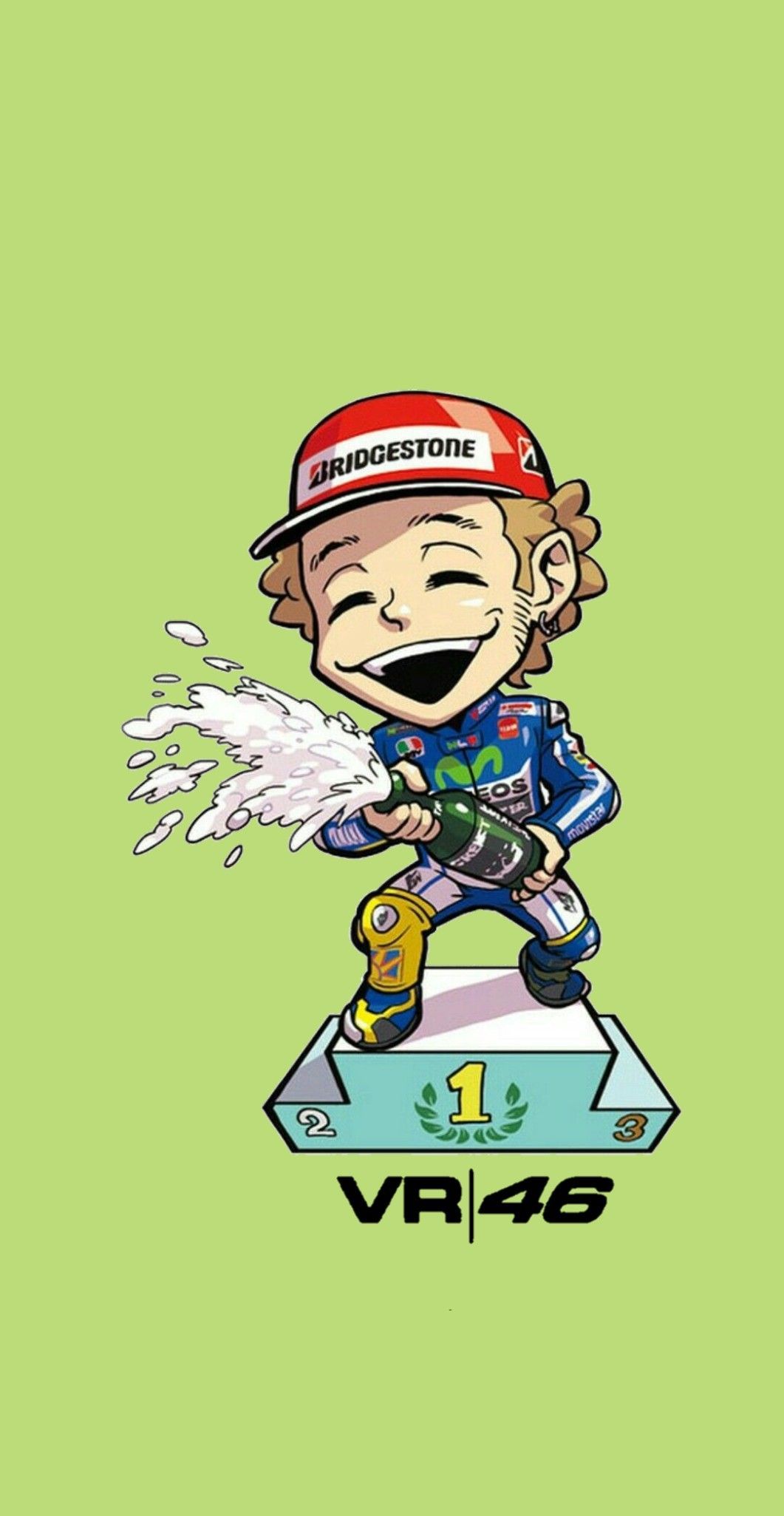 Valentino Rossi, VR46, Cartoon, Karikatur, Siegerpodest, Hellgrüner Hintergrund, Sperrbildschirm