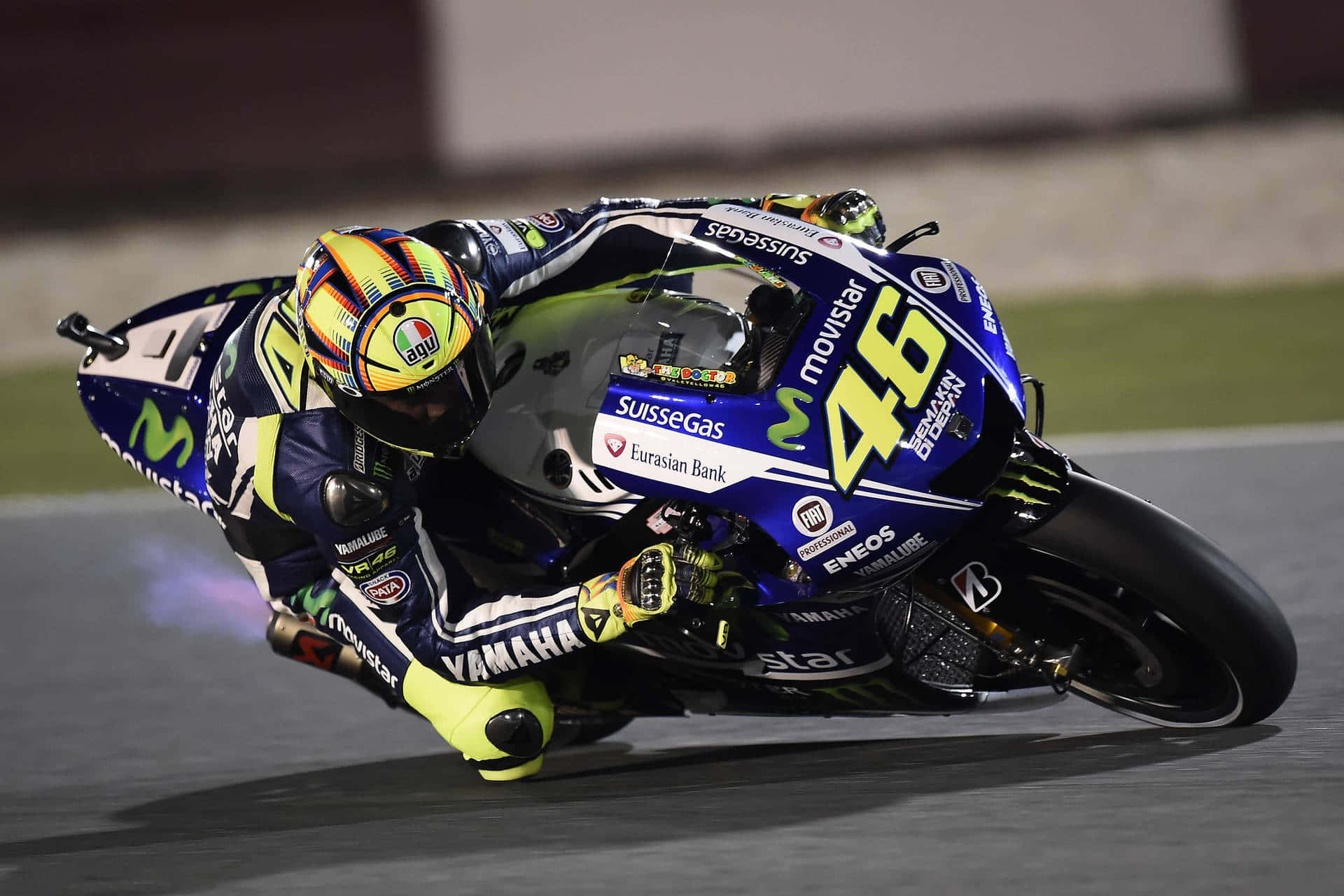 Valentino Rossi, Movistar Yamaha, Startnummer 46, Schräglage, Rennstrecke, Full HD, Windows-Hintergrundbild