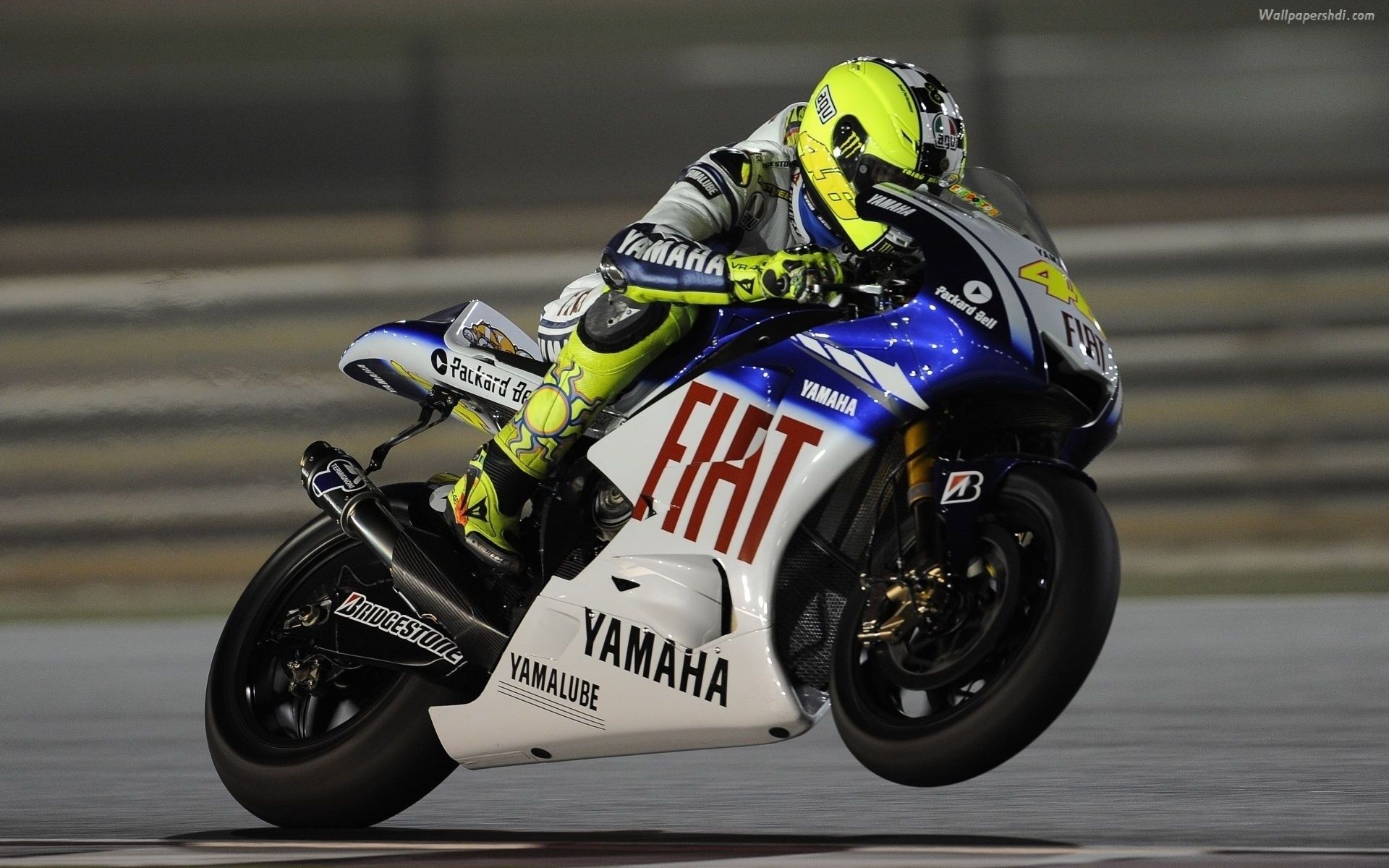 Valentino Rossi, Fiat Yamaha, Yamaha YZR-M1, Nachtrennen, Motorradrennen, Full HD, Breitbild-Hintergrundbild