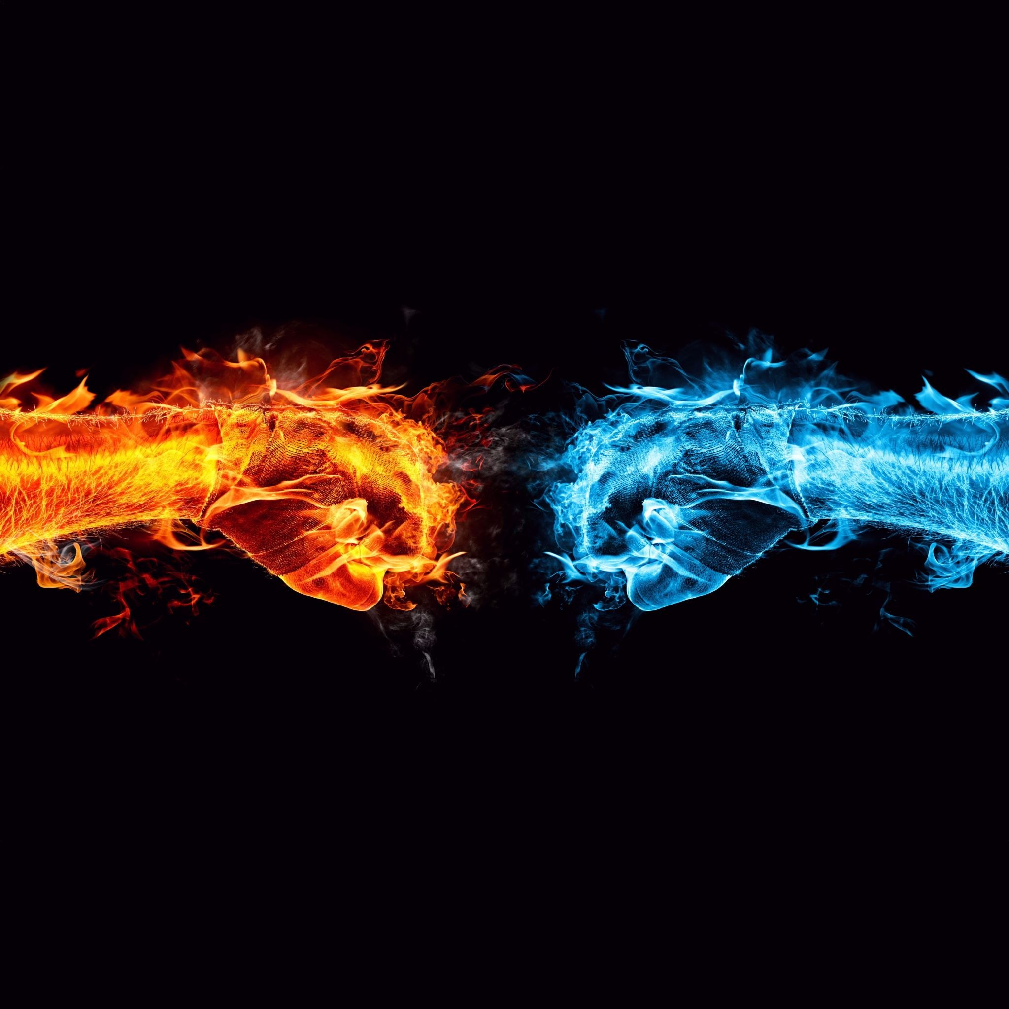 Fäuste, Feuerfaust, Eisfaust, Kampf, Schwarzer Hintergrund, Full HD Wallpaper