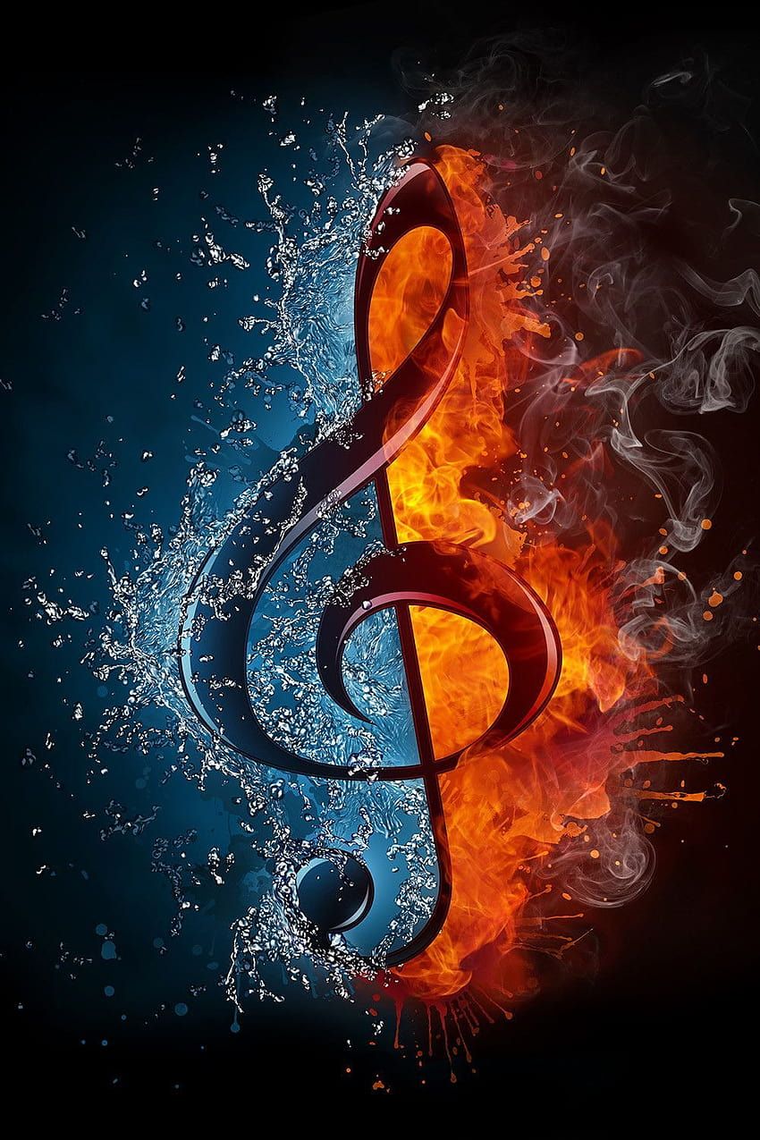 Violinschlüssel, Musik, Feuer, Wasser, Notenschlüssel, Dunkler Hintergrund, Sperrbildschirm fürs iPhone