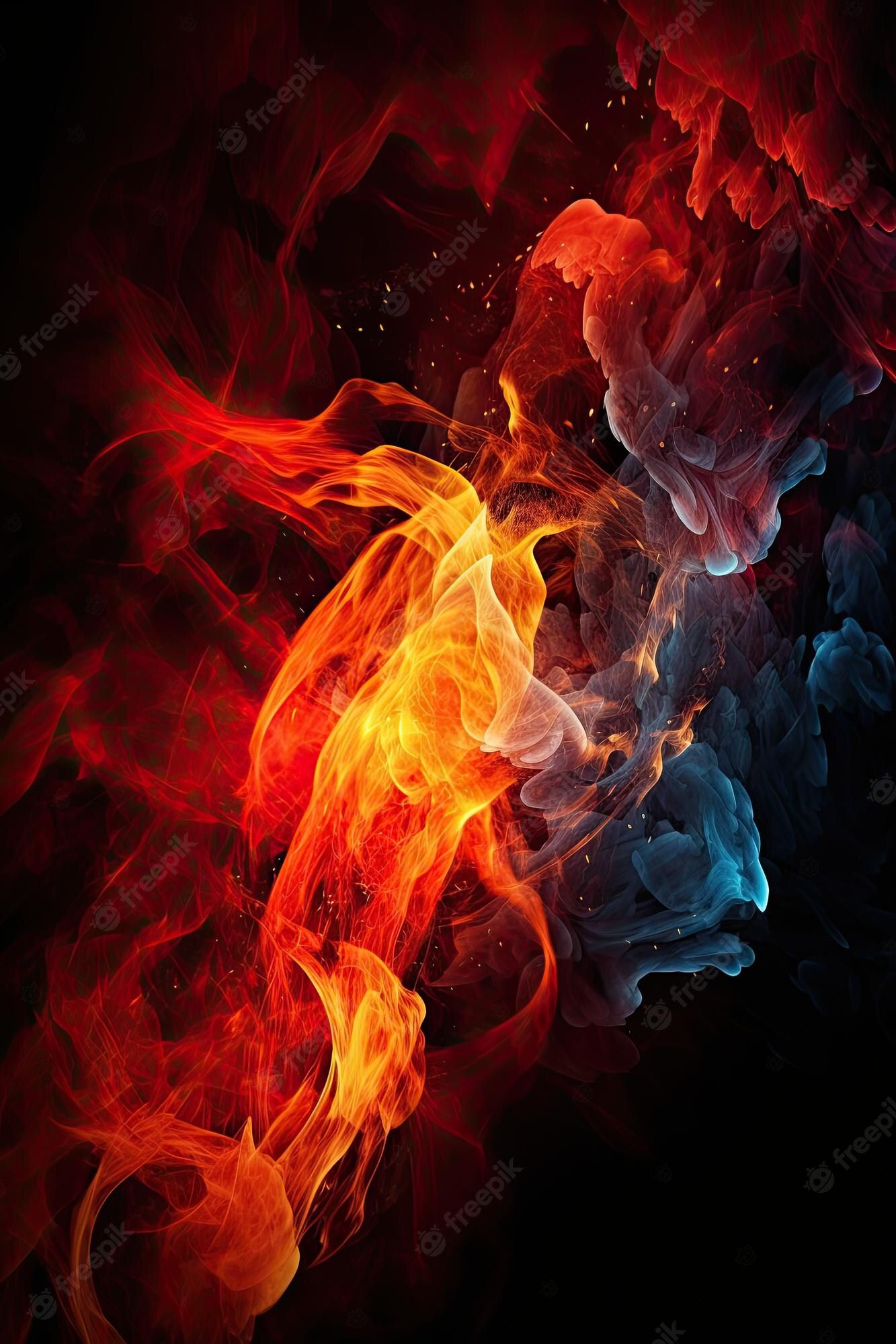Flammen, Rauch, Abstrakt, Rot und Blau, Hochformat, Full HD, Hintergrundbild fürs Handy