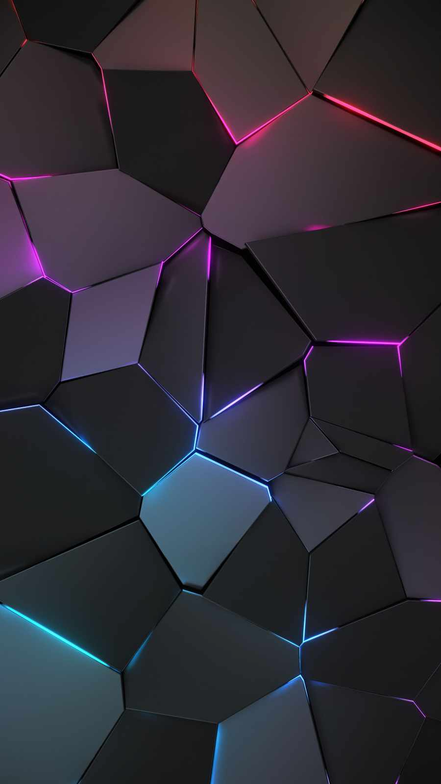 Polygone, Dunkelgrau, Leuchtende Kanten, Geometrisch, 3D-Grafik, Android-Hintergrundbild