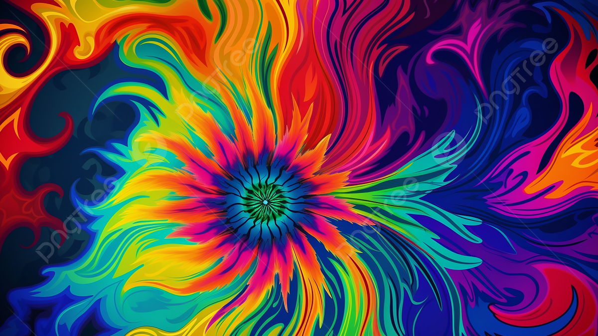 Psychedelische Blume, Wirbel, Regenbogenfarben, Abstrakt, Digitale Kunst, Hintergrundbild
