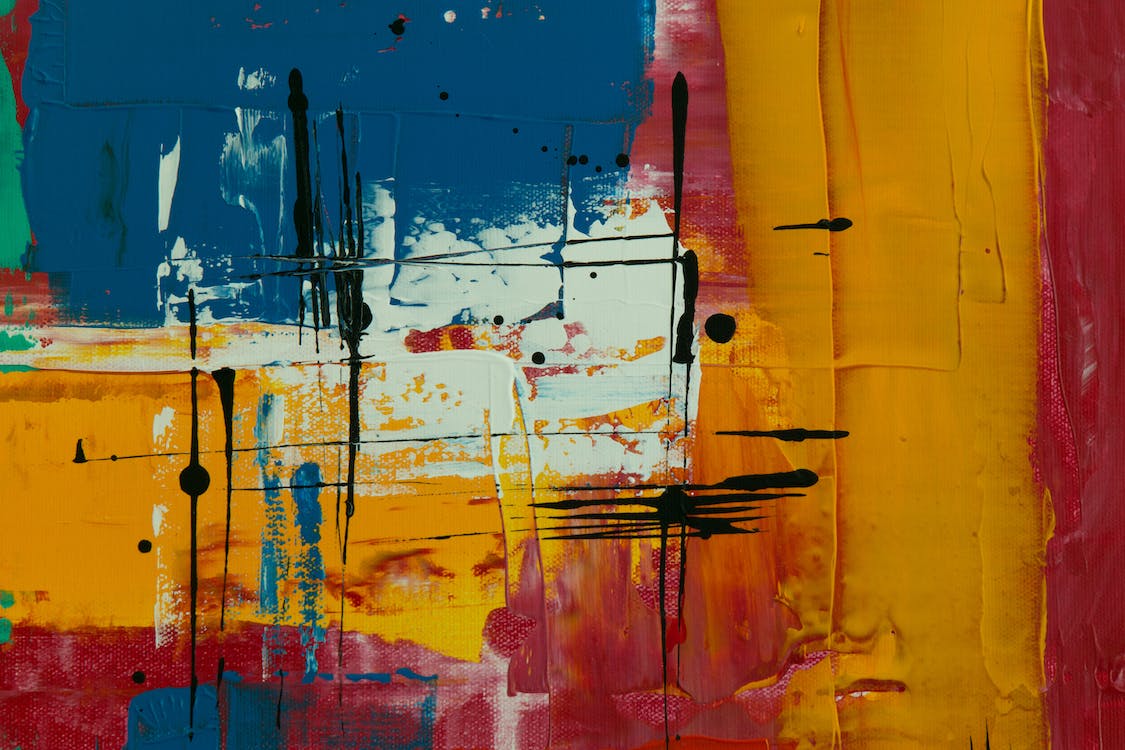 Abstrakte Malerei, Pinselstriche, Acryl, Gelb-rot, Farbkleckse, Hintergrundbild