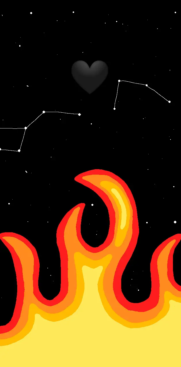 Flammen, Cartoon, Sternbild, Herz, Schwarzer Hintergrund, Sperrbildschirm fürs iPhone