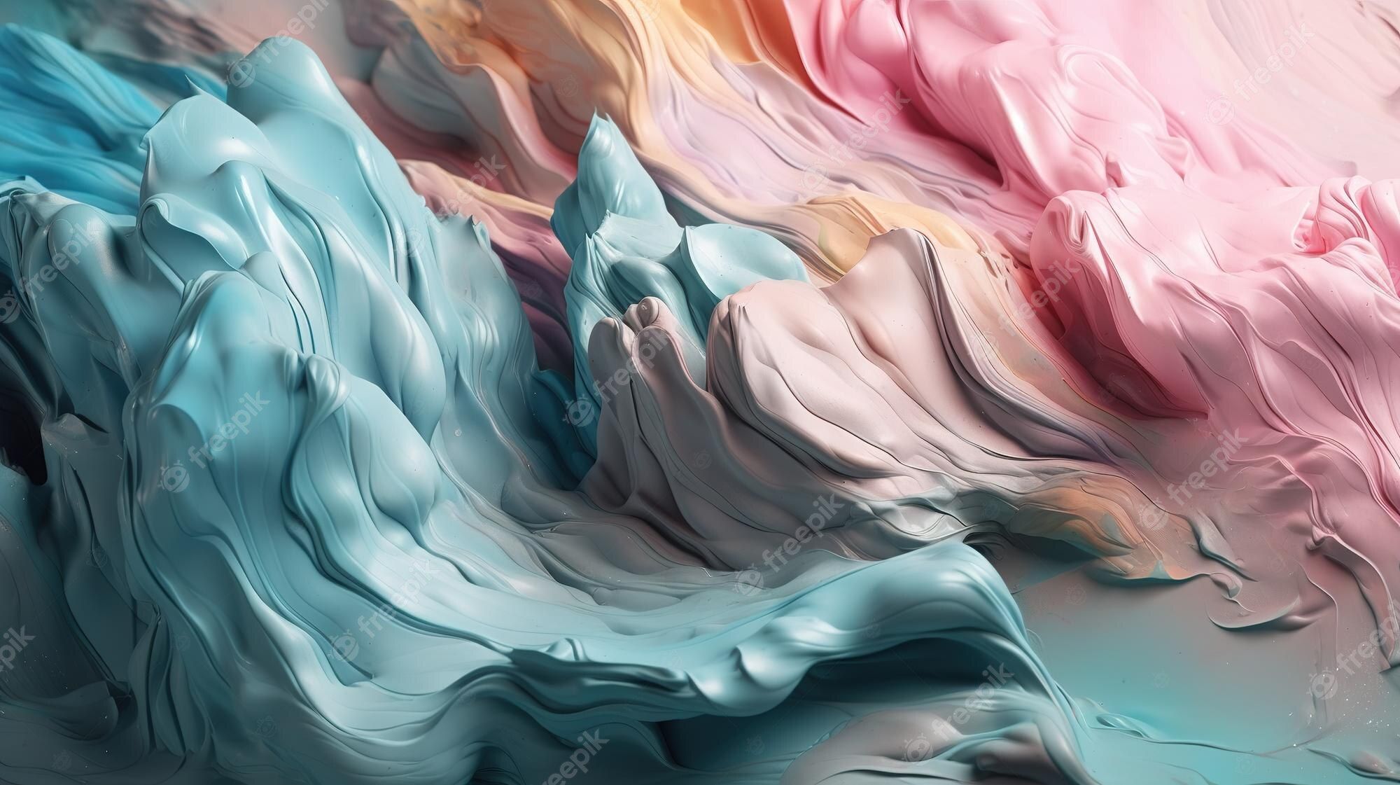 Farbwellen, 3D-Kunst, Abstrakt, Pastellfarben, Türkis-rosa, Full HD, Laptop-Hintergrundbild