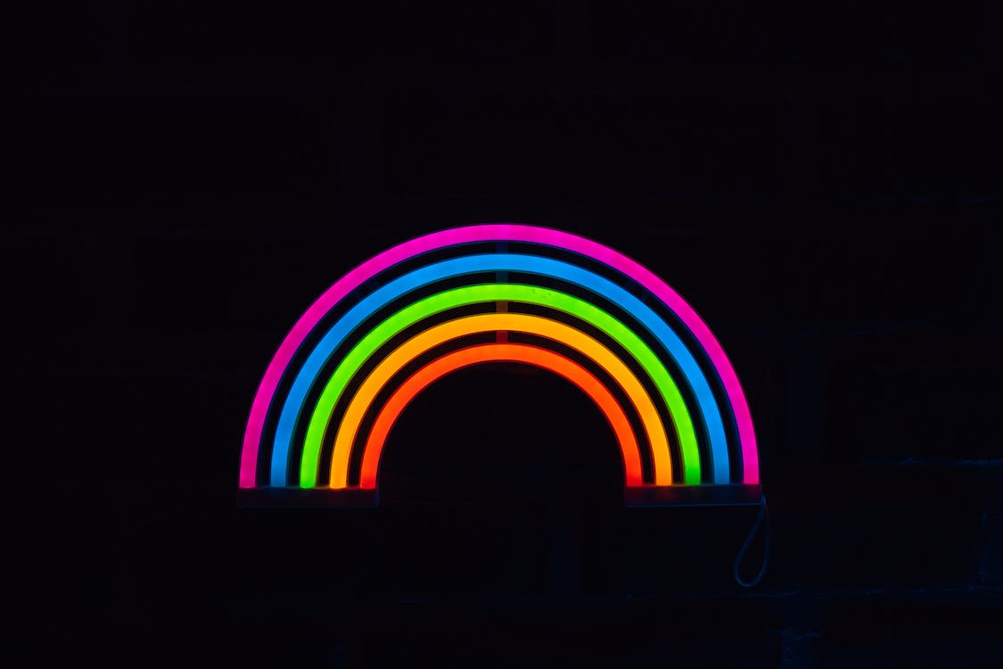 Regenbogen, Neonlicht, Leuchtreklame, Schwarzer Hintergrund, Minimalismus, Wallpaper