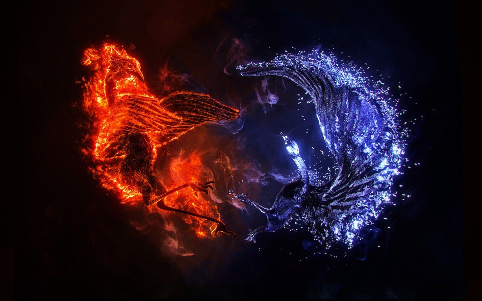 Feuerpferd, Eisdrache, Flammen, Digitale Kunst, Rot und Blau, HD, Desktop-Hintergrund