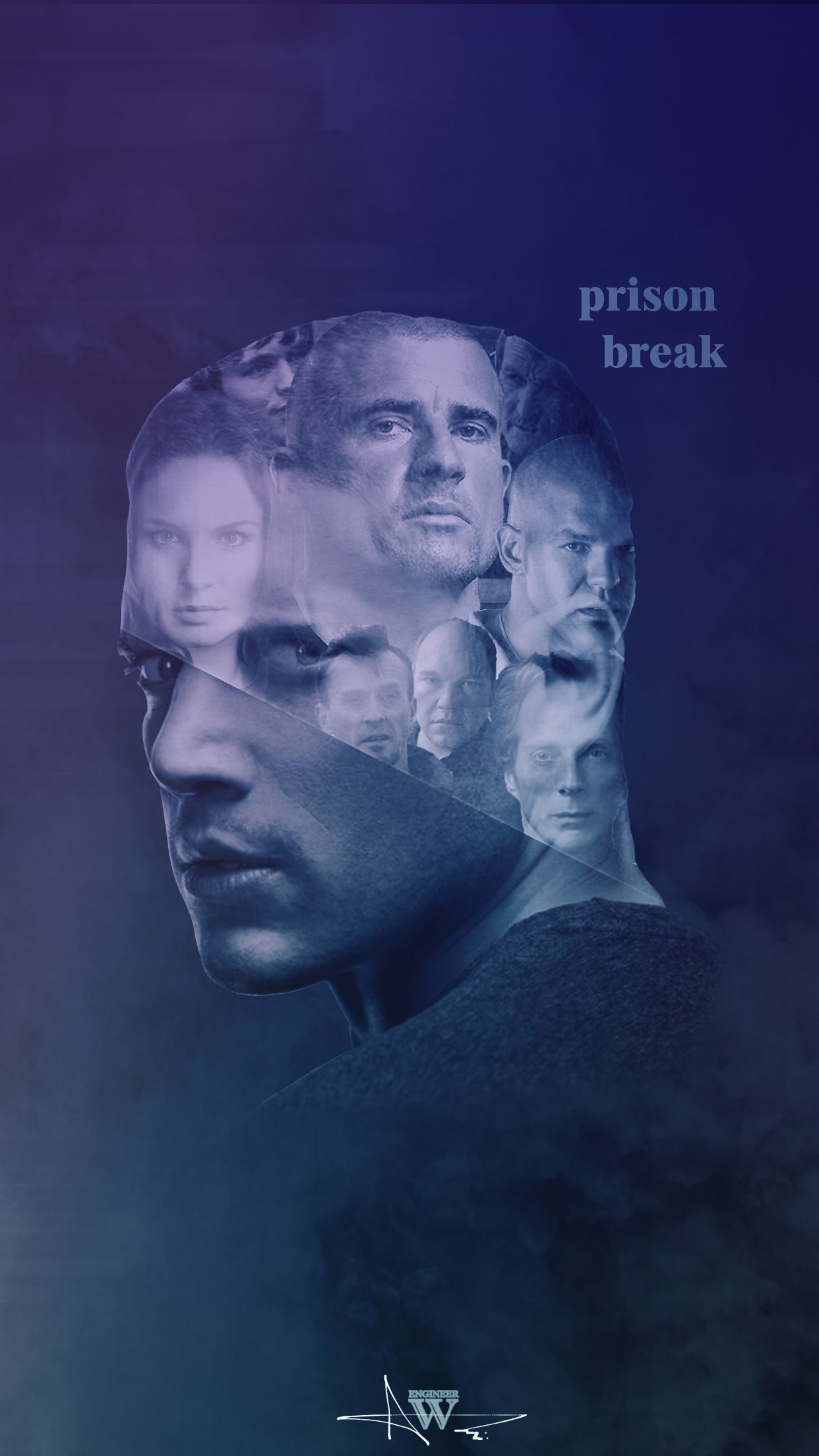 Michael Scofield, Wentworth Miller, Prison Break, Doppelbelichtung, Lila-Blau, Hochformat-Hintergrundbild