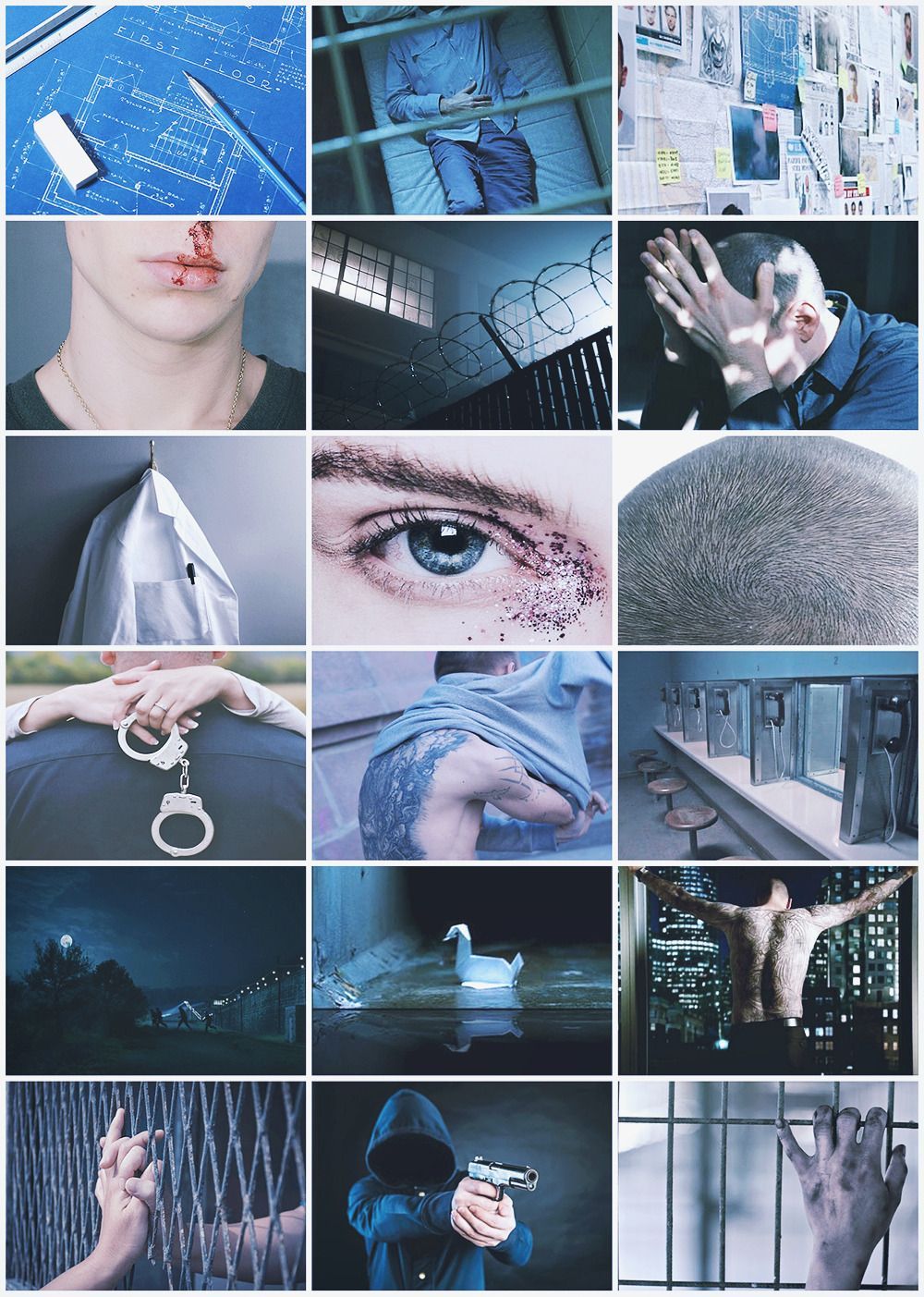 Prison Break, Collage, Blau, Handschellen, Auge, HD, Hintergrundbild fürs Tablet