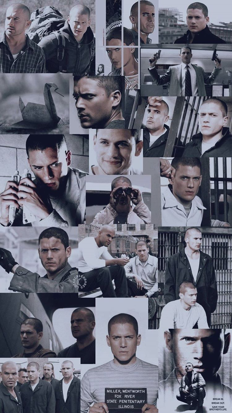 Prison Break, Michael Scofield, Collage, Szenenbilder, Schwarz-Weiß, HD, iPhone-Hintergrundbild