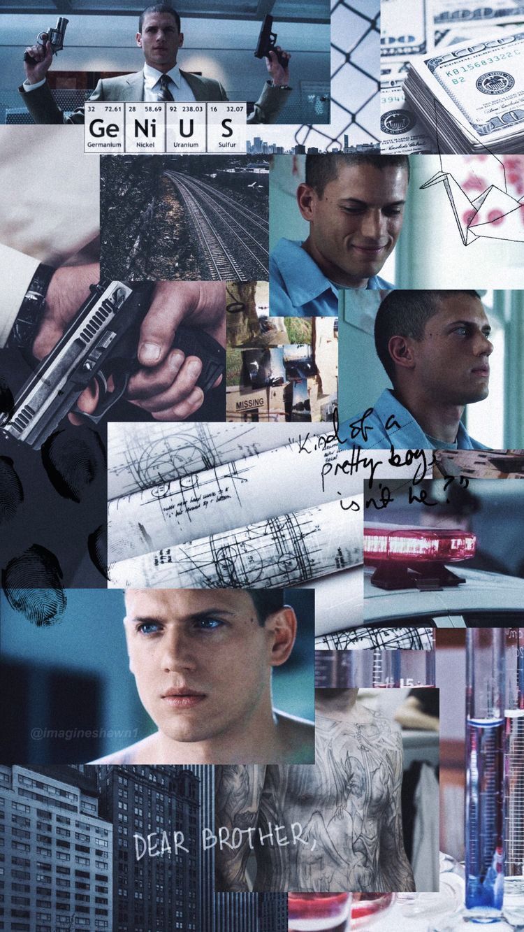 Prison Break, Michael Scofield, Collage, Blautöne, Pistole, HD, Handy-Hintergrund