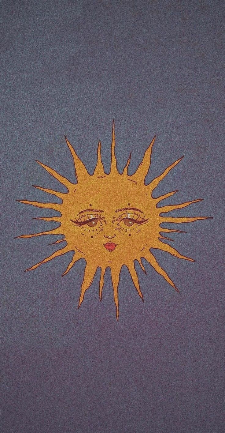 Sonne mit Gesicht, Illustration, Gold, Grauer Hintergrund, Mystisch, Sperrbildschirm fürs iPhone