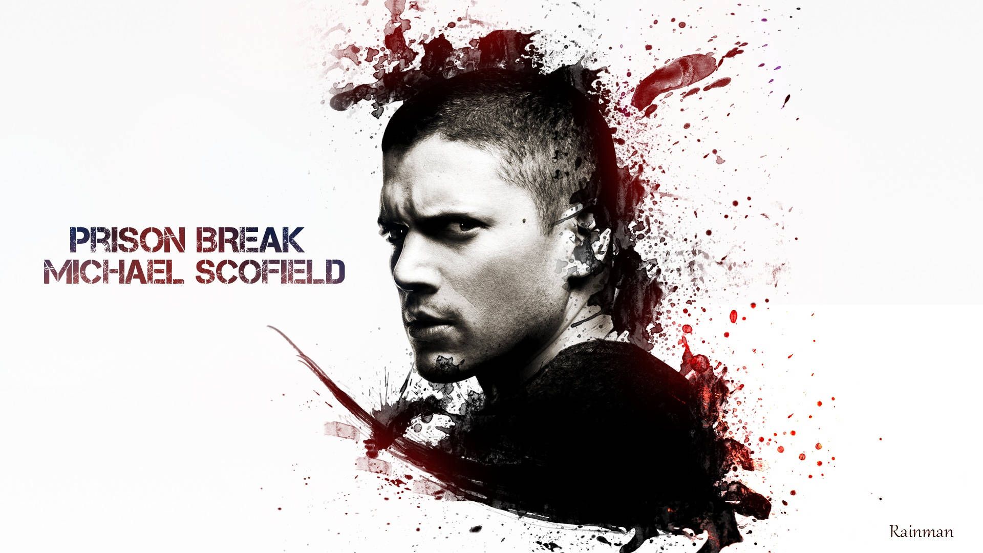 Michael Scofield, Wentworth Miller, Prison Break, Farbspritzer, Rot-Weiß, Full HD, Windows-Hintergrundbild
