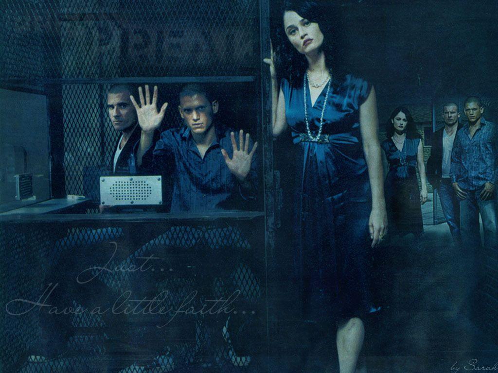 Prison Break, Gefängniszellen, Gitter, Blautöne, Collage, Hintergrundbild fürs Tablet