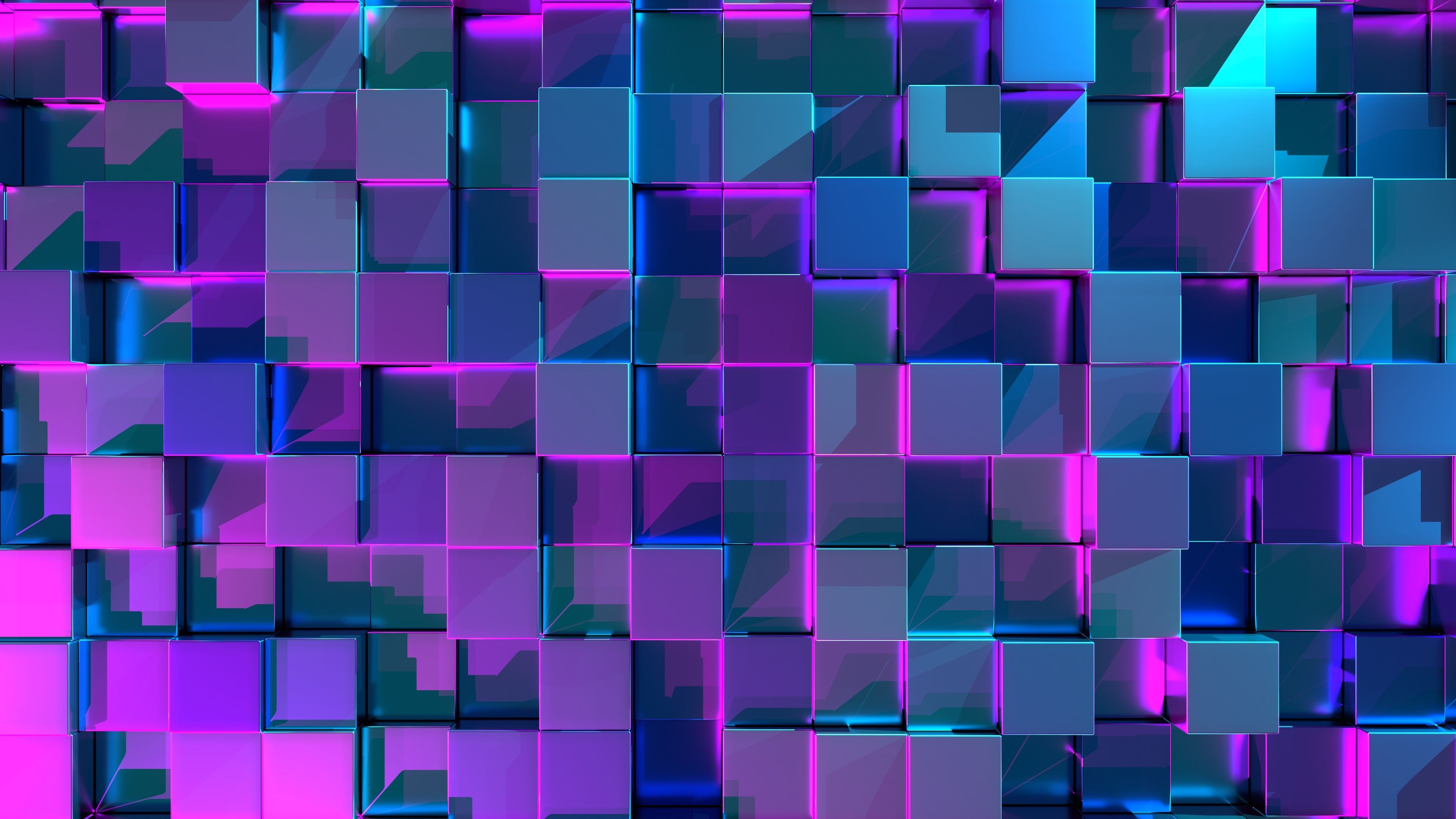 Würfel, Blöcke, Lila, Türkis, 3D-Grafik, 16:9, 4K-Hintergrundbild für den Desktop