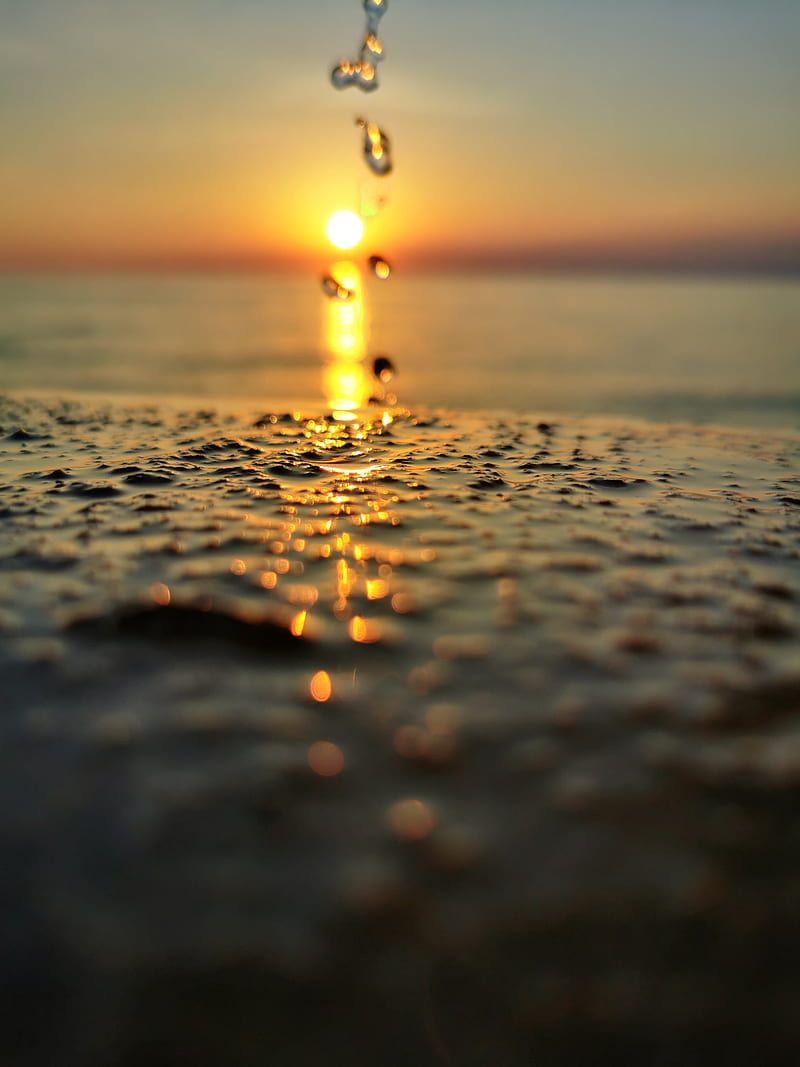 Meer, Sonnenuntergang, Wasseroberfläche, Makro, Goldenes Licht, HD, iPad-Hintergrundbild